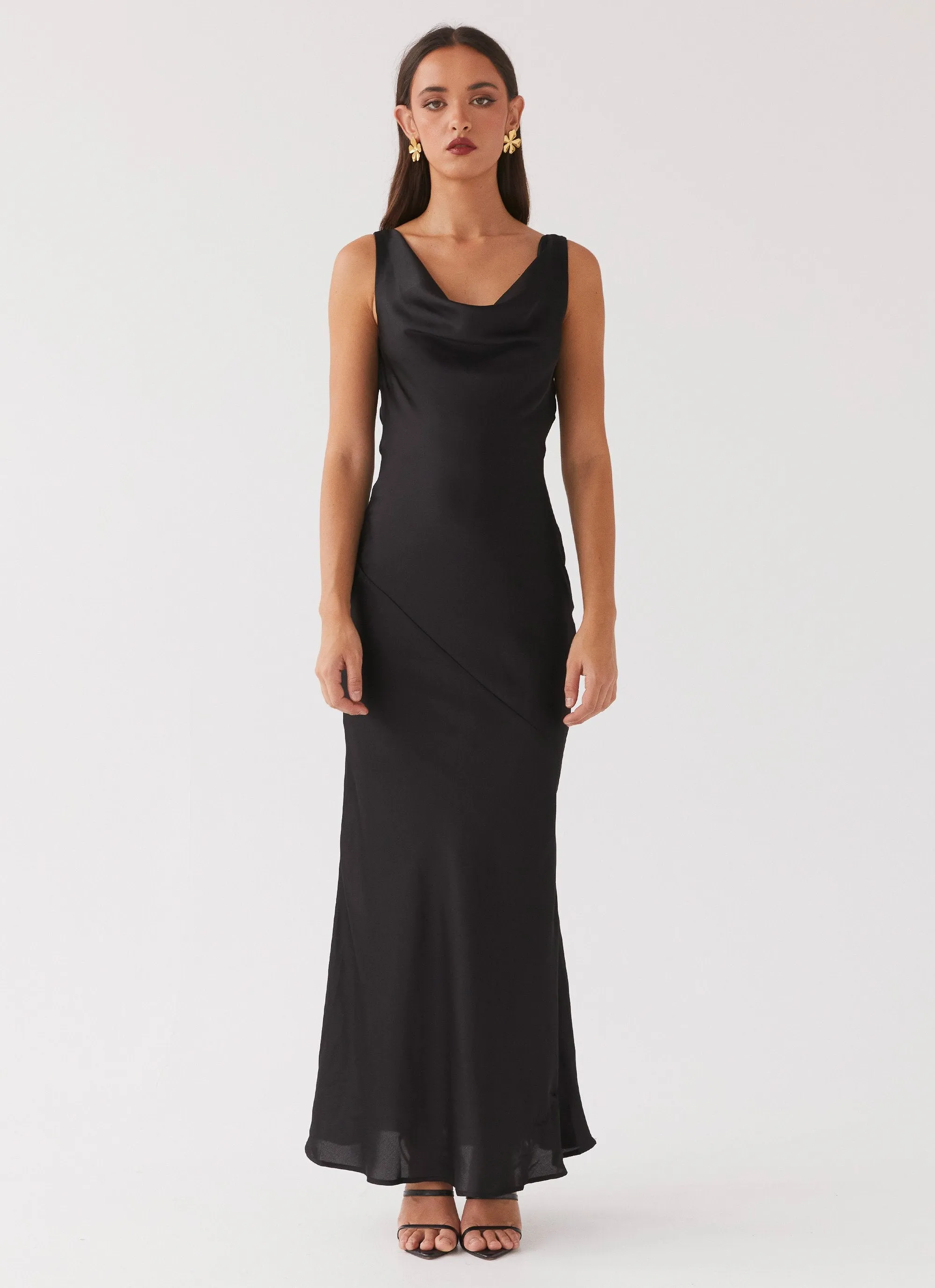 Be Mine Satin Maxi Dress - Black skin friendly