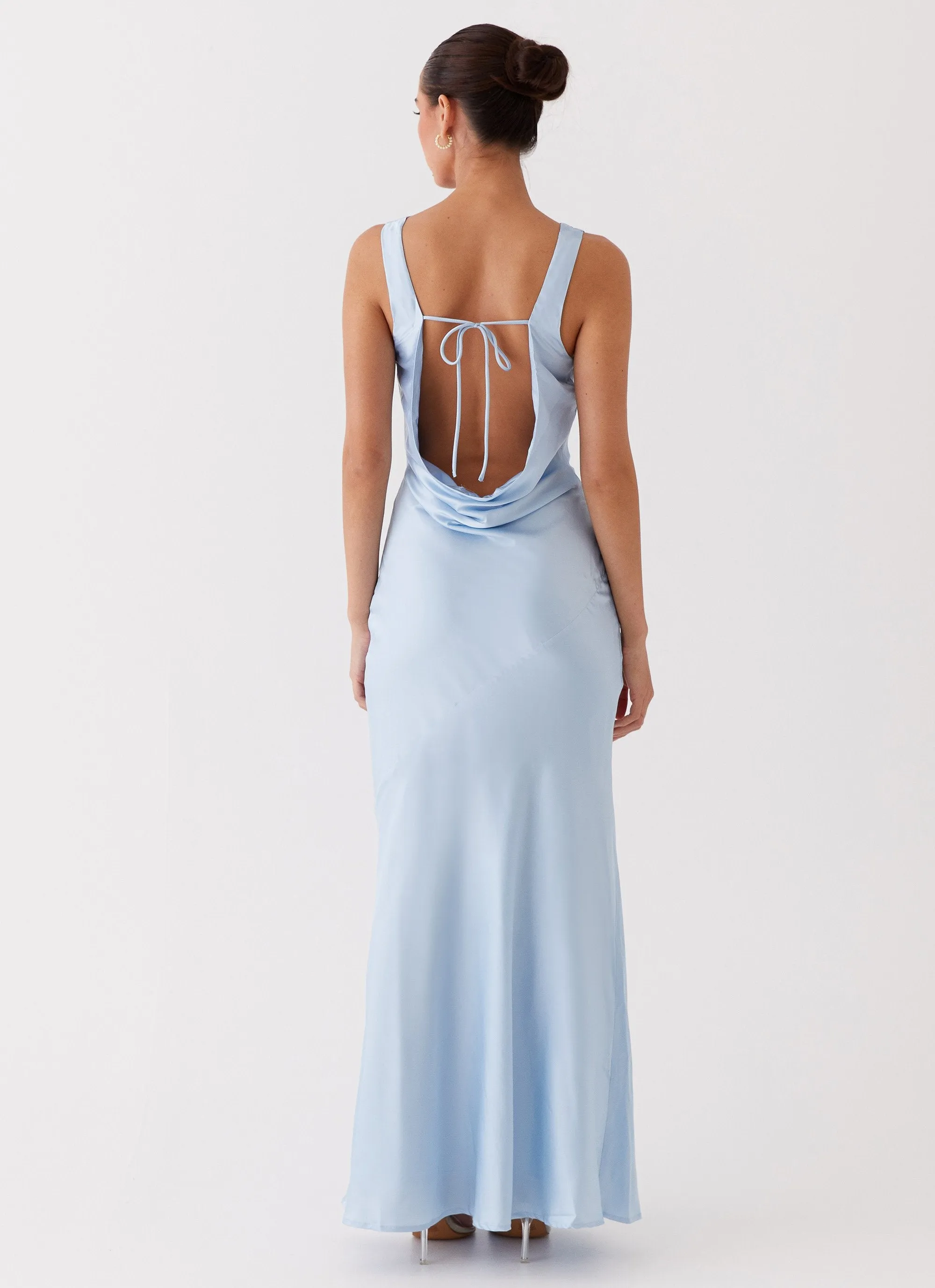 Quiet Mood Be Mine Satin Maxi Dress - Blue
