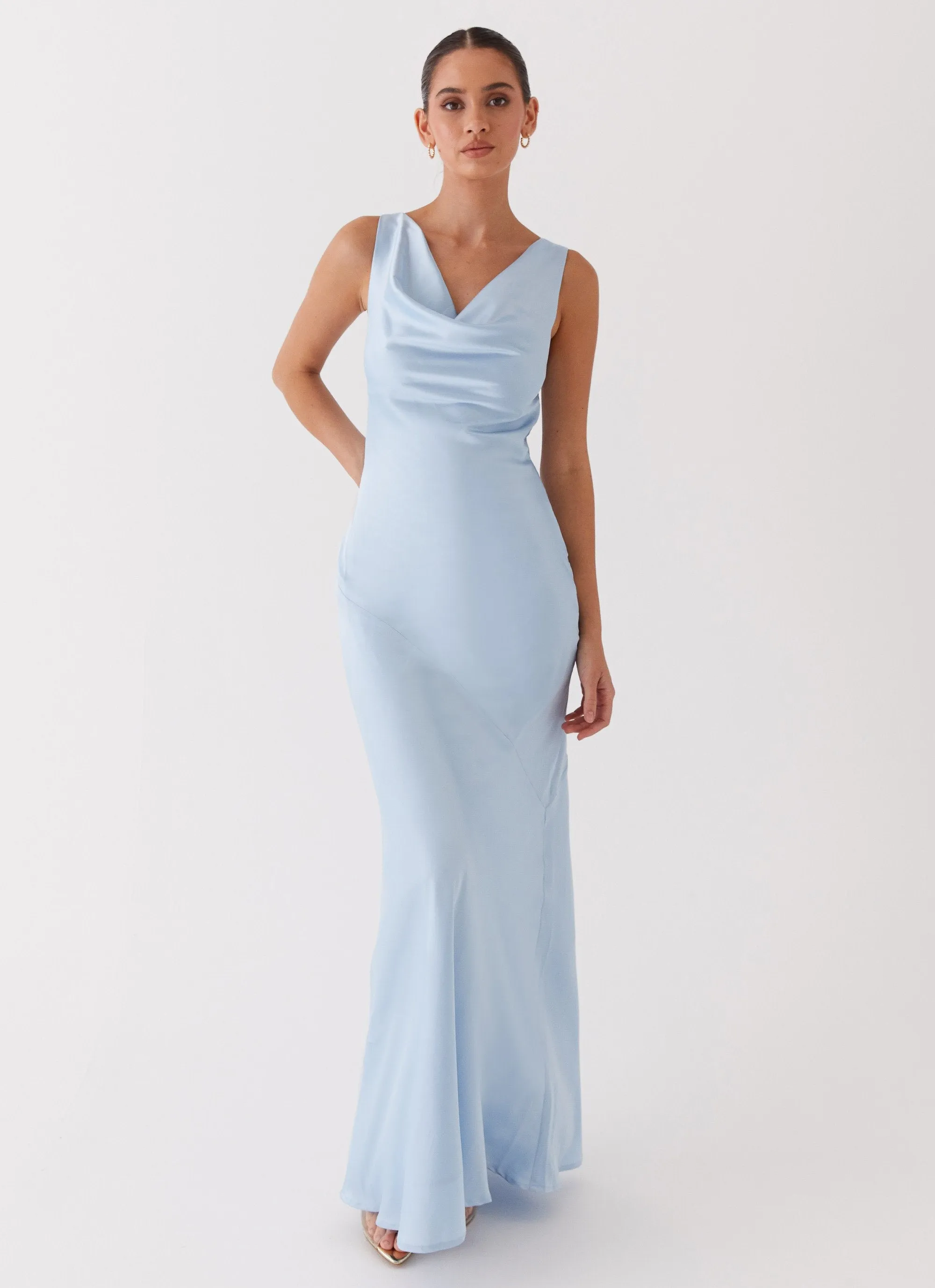 Elegant Outline Be Mine Satin Maxi Dress - Blue