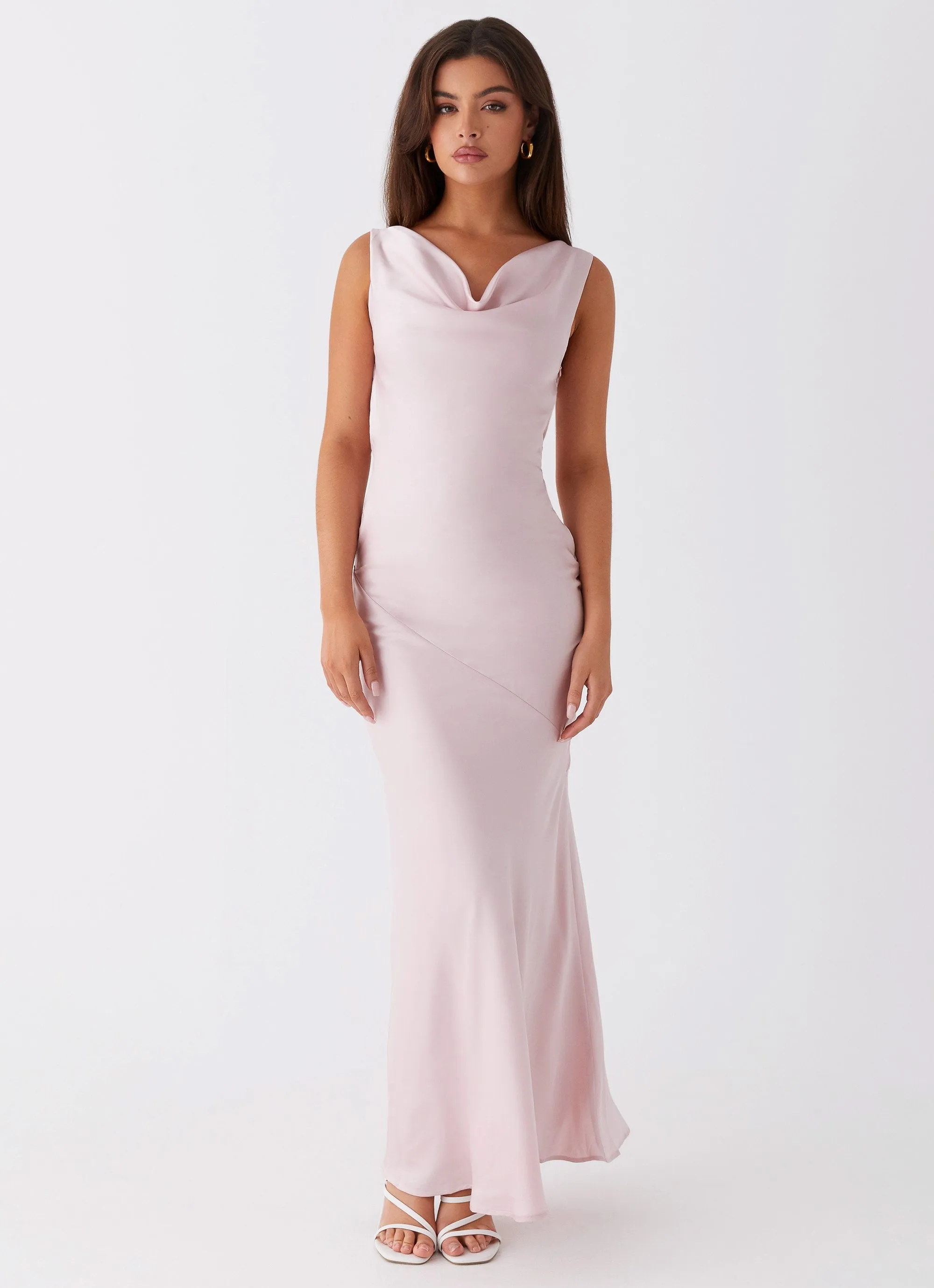 Hip-Flattering Be Mine Satin Maxi Dress - Mauve Pink