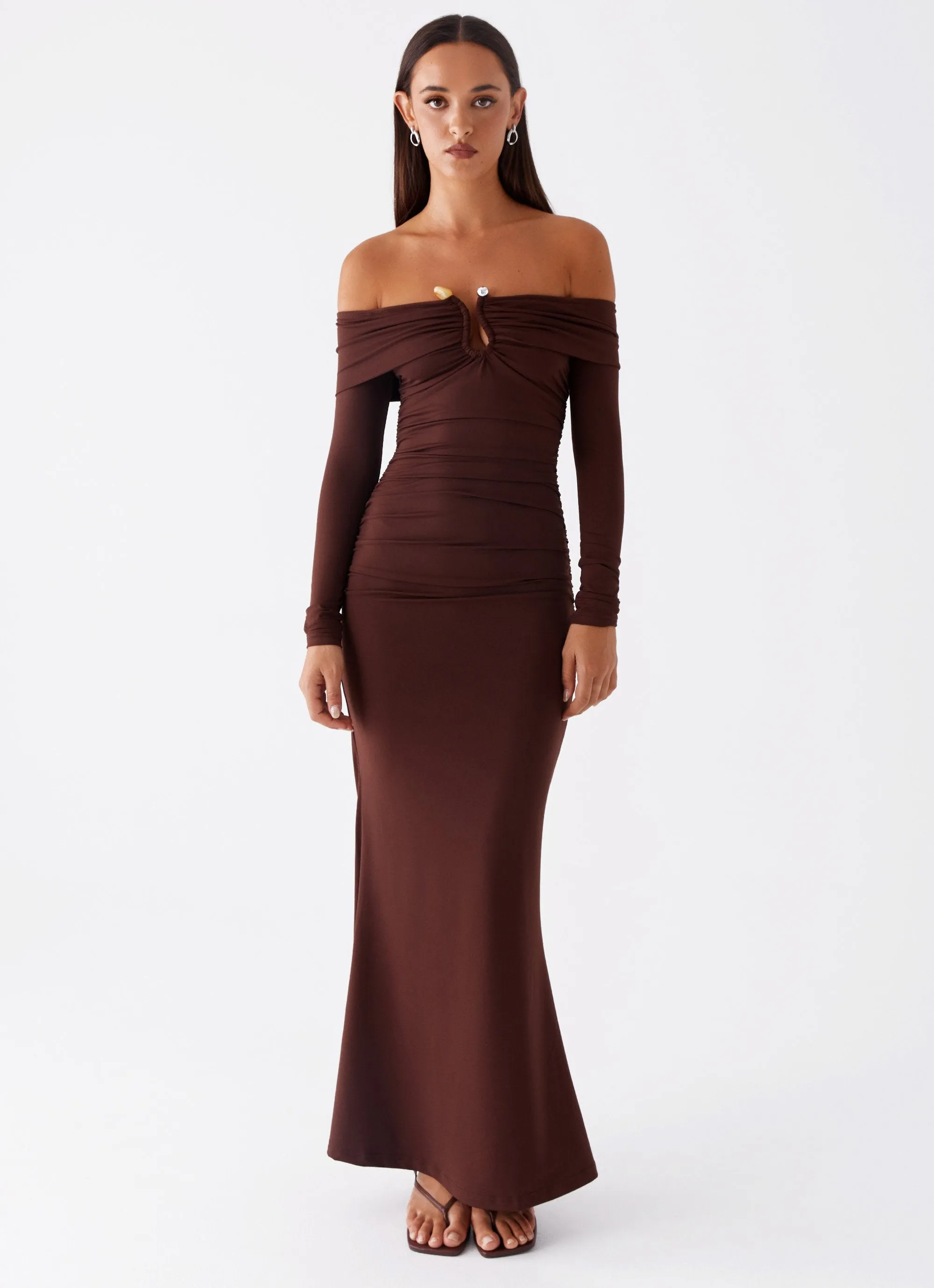 Tonal-Panel Rudy Long Sleeve Maxi Dress - Chocolate