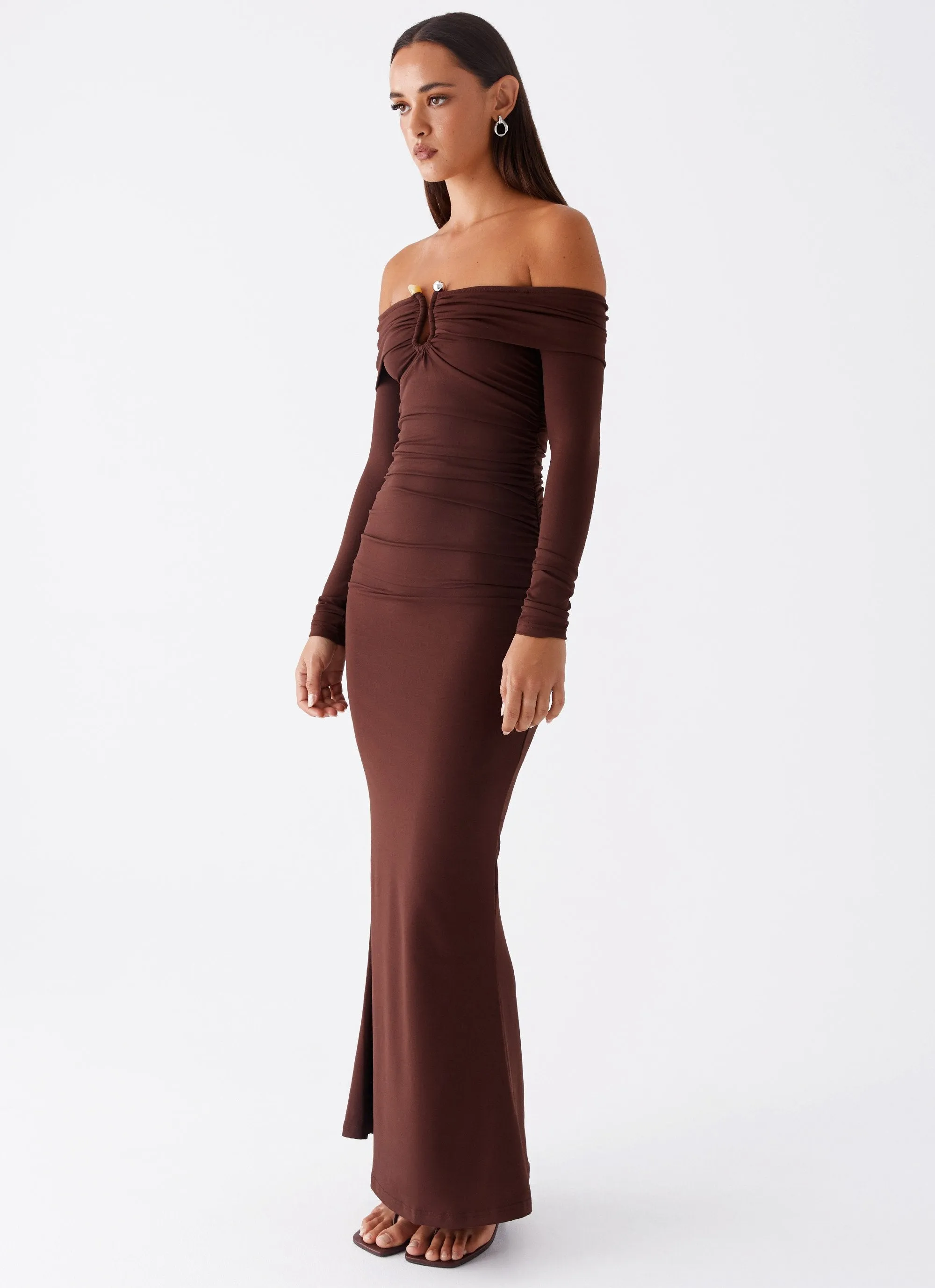 Chic and Elegant Rudy Long Sleeve Maxi Dress - Chocolate