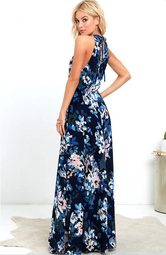 Beach skirt Bohemian holiday print sleeveless split hem dress