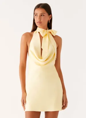 Cory Cowl Scarf Mini Dress - Sunny Yellow Luxurious Texture
