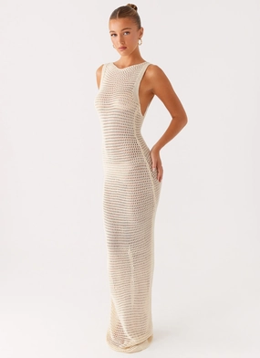 Relax Fit Beach House Crochet Maxi Dress - White