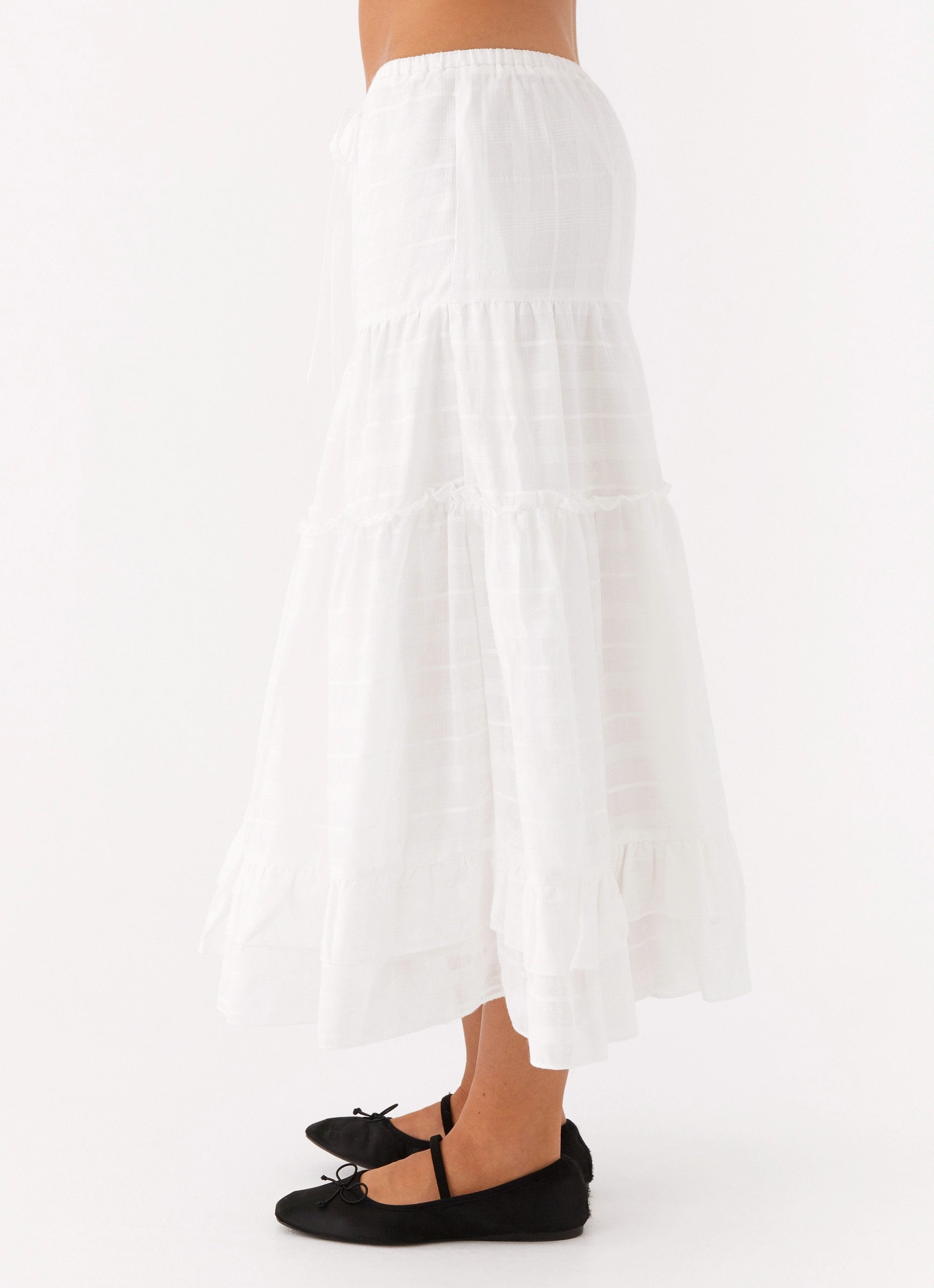Anti Bacterial Treatment Beatrix Frill Midi Skirt - White