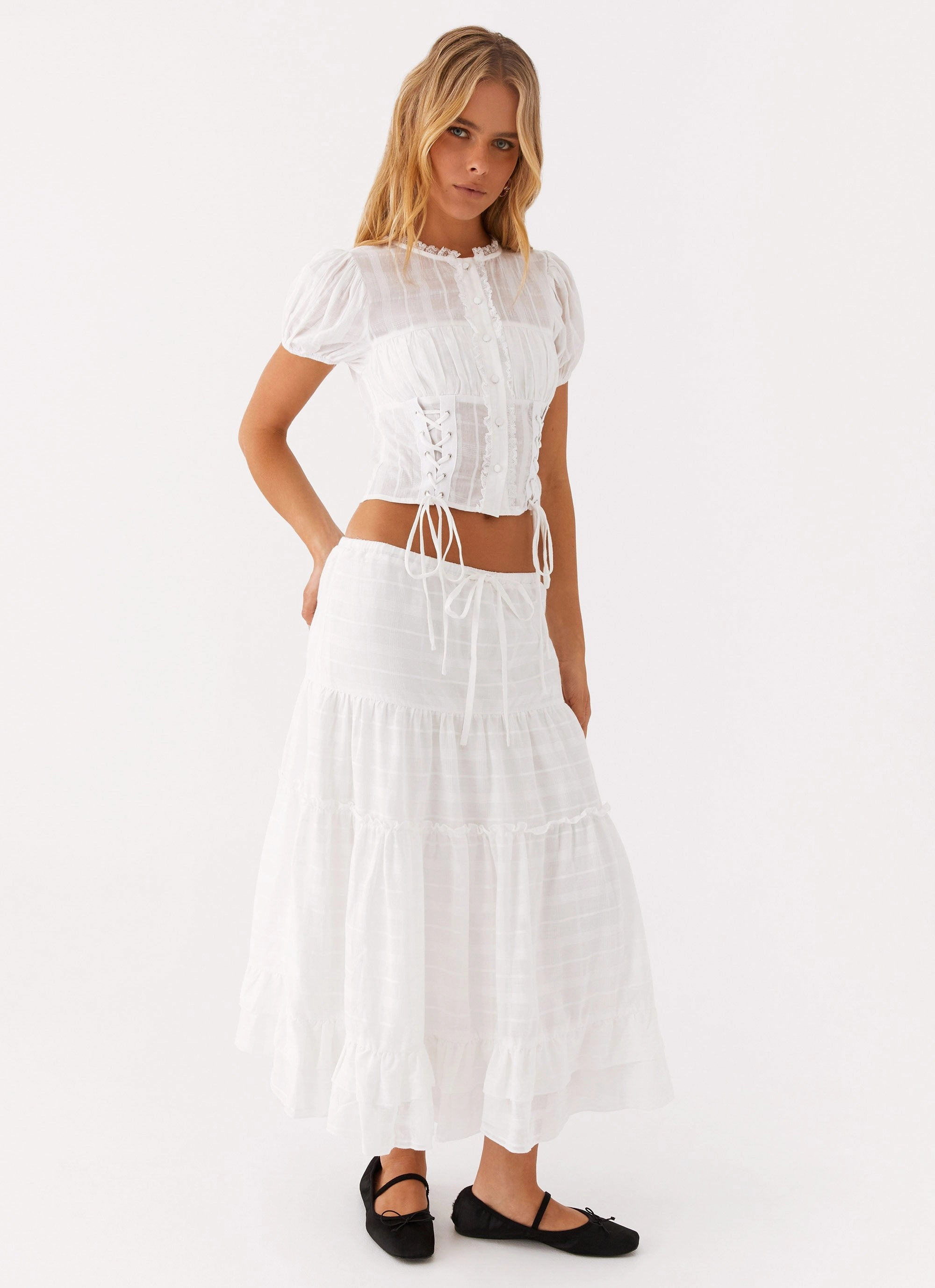 Stable Shape Perfect Pair Beatrix Frill Midi Skirt - White