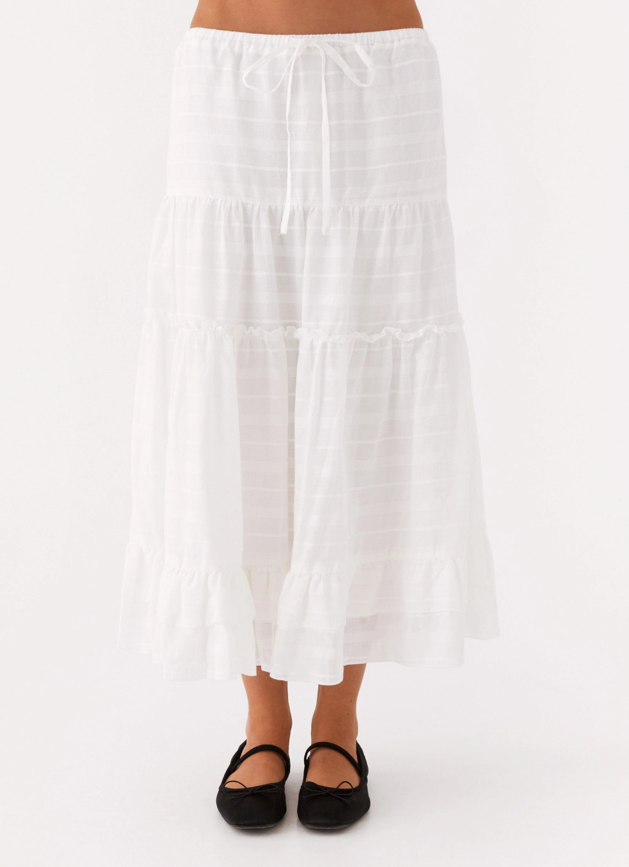 Workout Ready Day Wear Beatrix Frill Midi Skirt - White