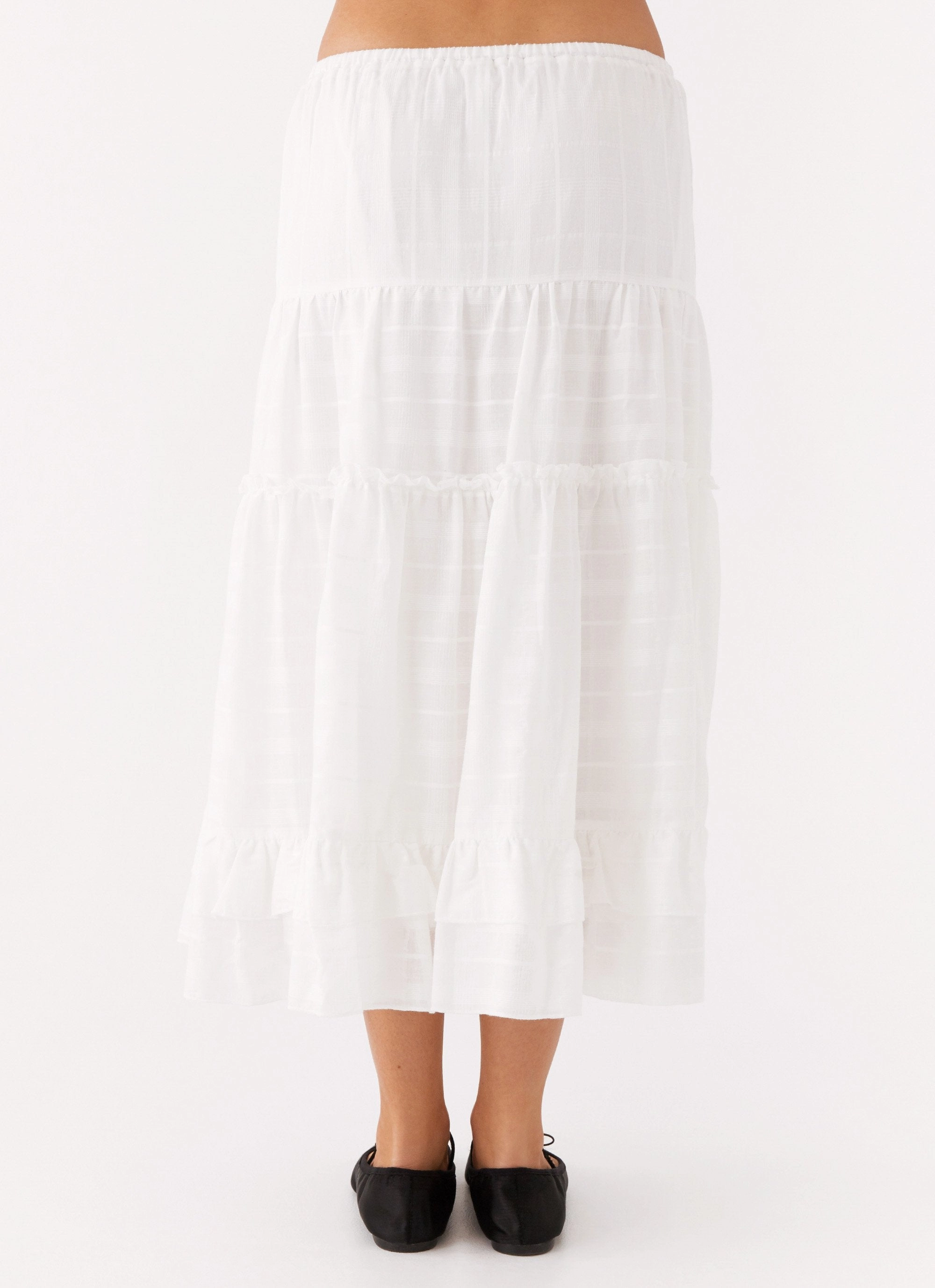 Beatrix Frill Midi Skirt - White Comfort Wearable Wardrobe Essential