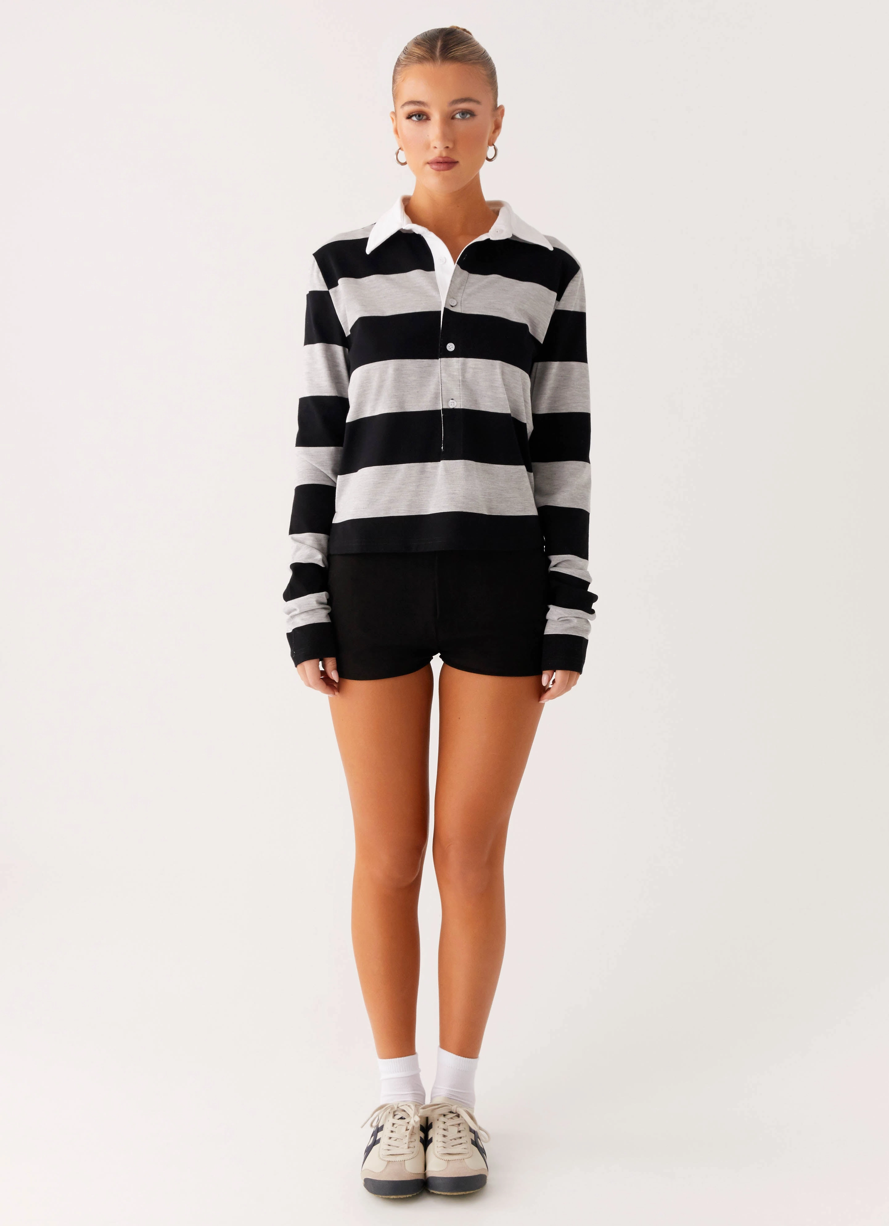 Beckett Polo Top - Grey Black Stripe NonSlip Grip Tape