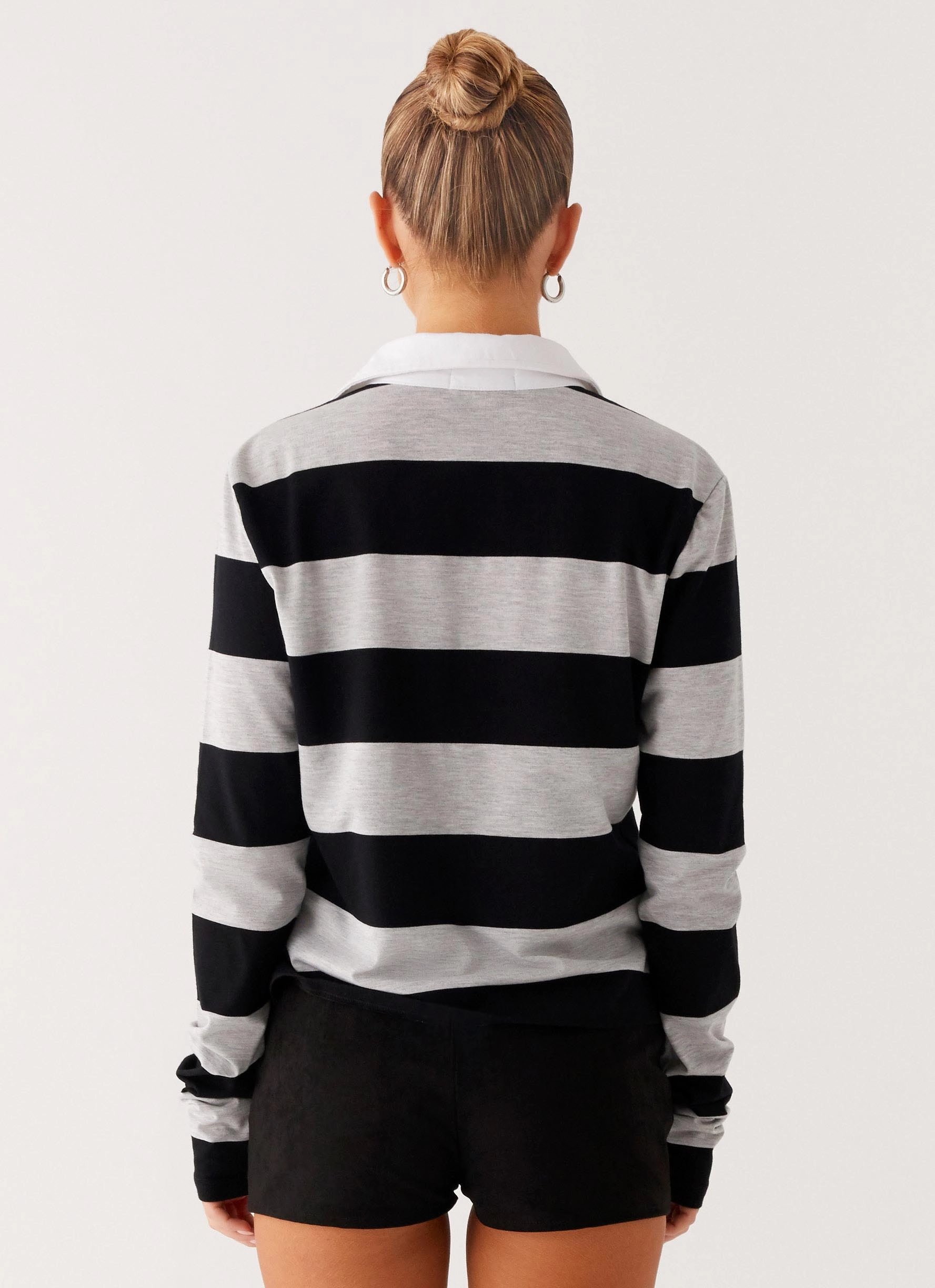 Full Coverage Fit Beckett Polo Top - Grey Black Stripe