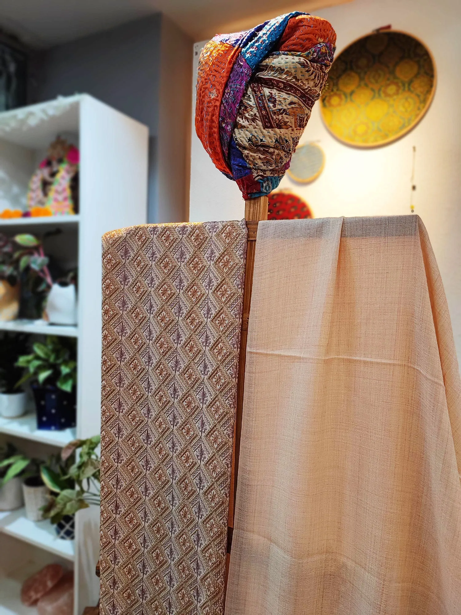 Beige Pure Wool Intricately Embroidered Kurta, Pant, and Shawl Set