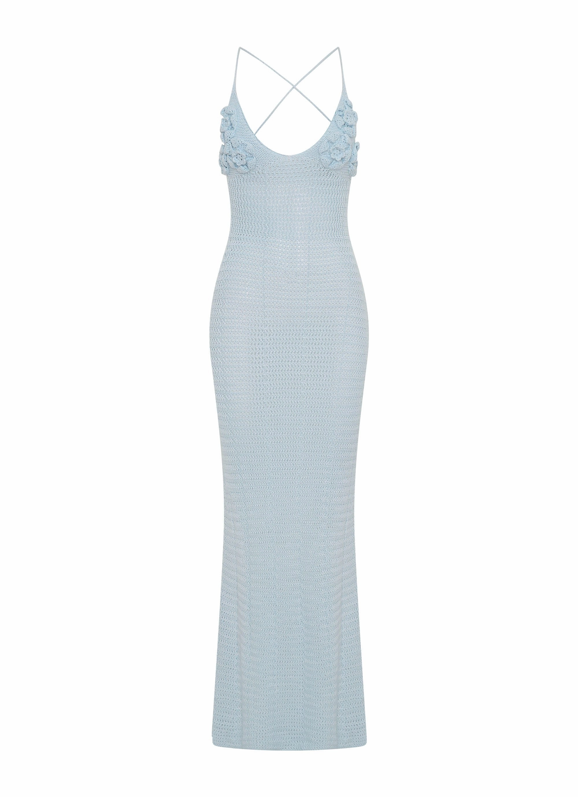 Zara Rose Crochet Maxi Dress - Blue Satin Finish Effortless Comfort