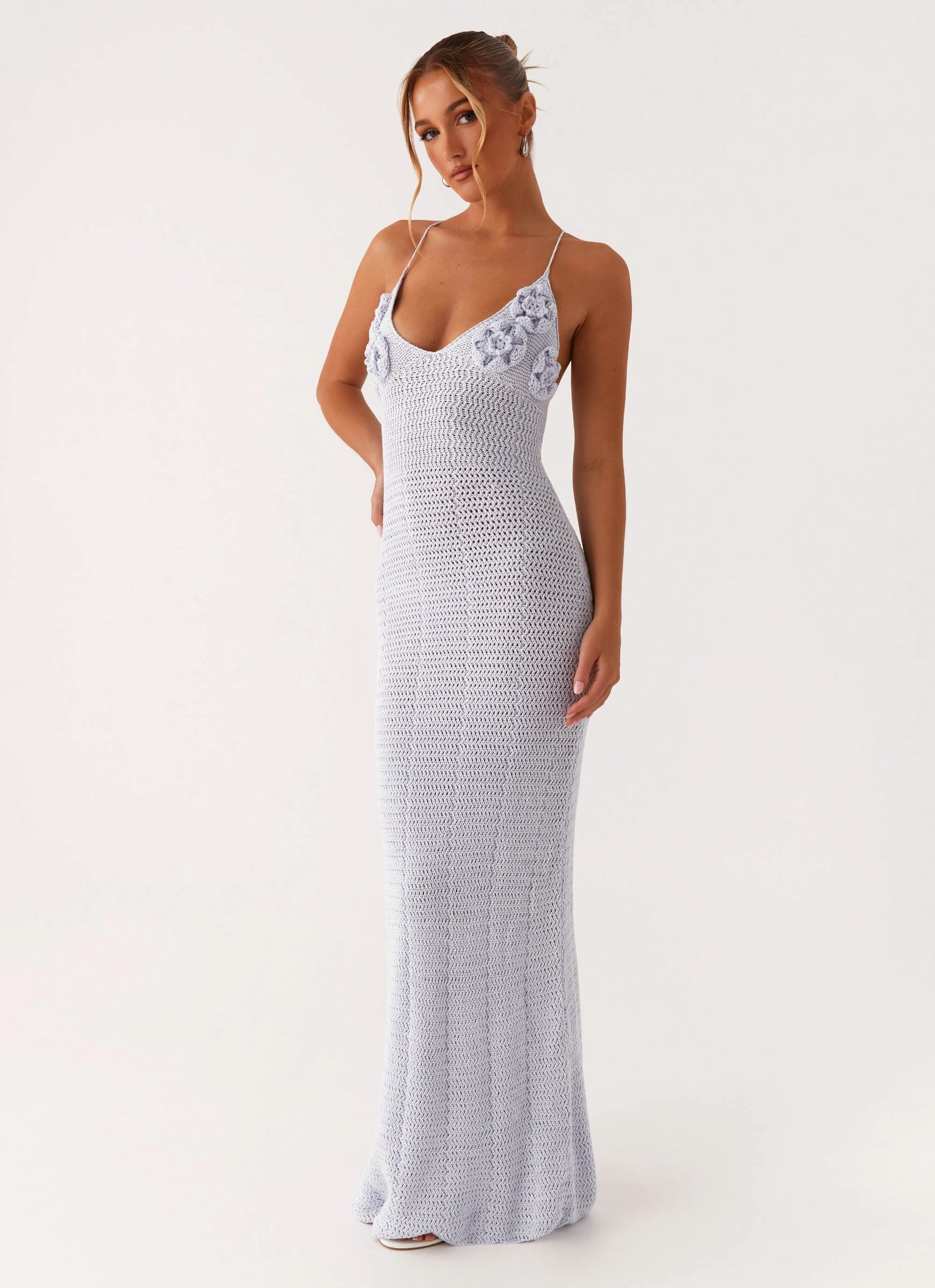 Zara Rose Crochet Maxi Dress - Blue Soft Shine