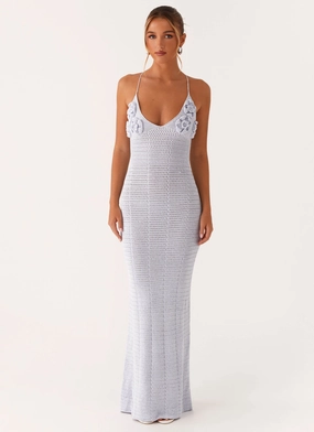 Cool Drape Zara Rose Crochet Maxi Dress - Blue
