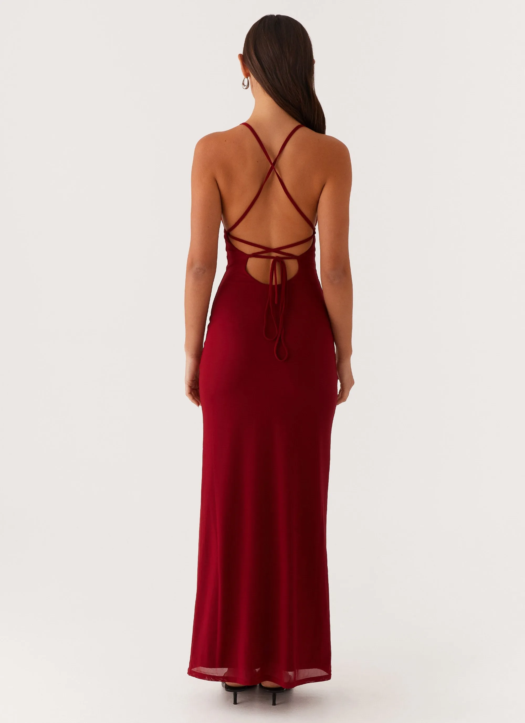 Professional Look Beki Beaded Mesh Maxi Dress - Deep Red