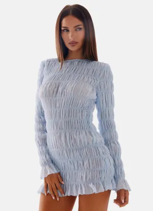 Euro Ease Jasy Long Sleeve Mini Dress - Sky Blue