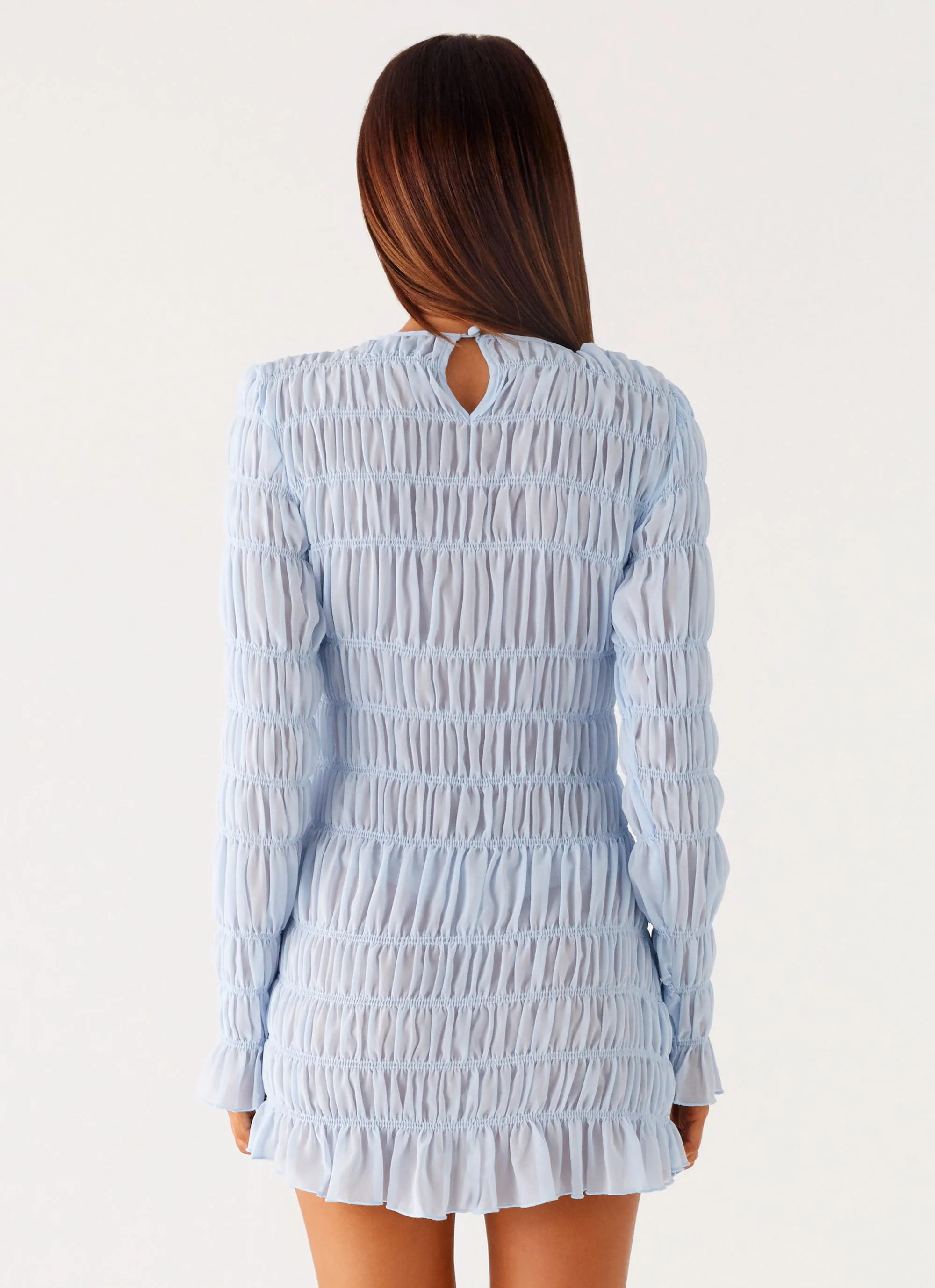 Polished Details Jasy Long Sleeve Mini Dress - Sky Blue