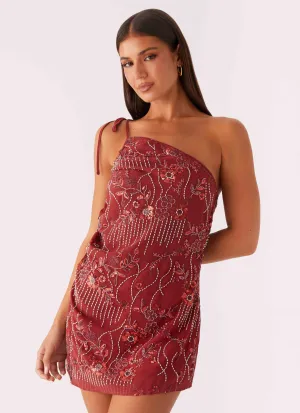 Temptational Beaded One Shoulder Mini Dress - Rust Trendy Appeal