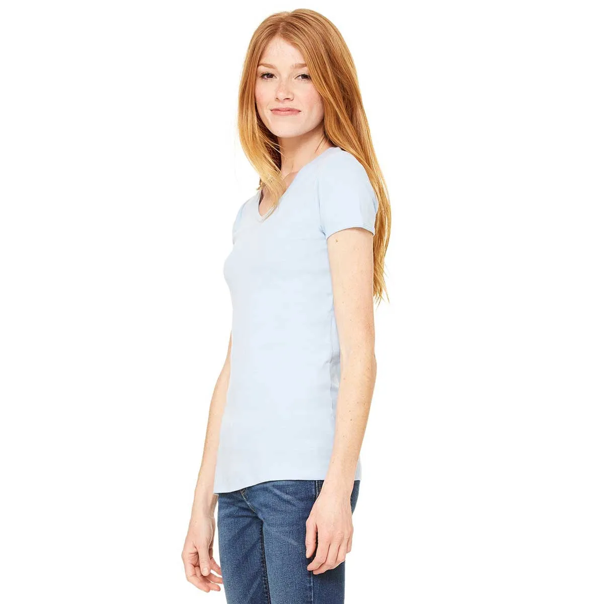 Bella   Canvas Women's Baby Blue Stretch Rib Short-Sleeve V-Neck T-Shirt