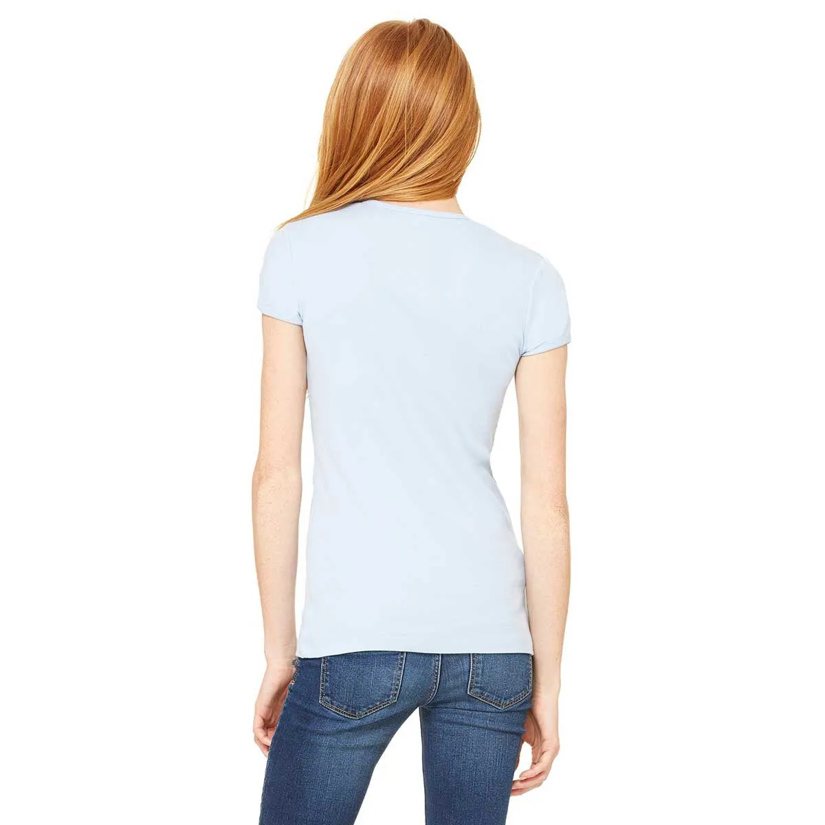 Bella   Canvas Women's Baby Blue Stretch Rib Short-Sleeve V-Neck T-Shirt