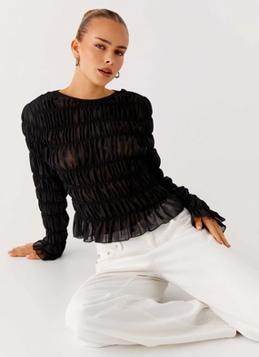 PaddedInsulation ElasticTrimming Bella Long Sleeve Top - Black