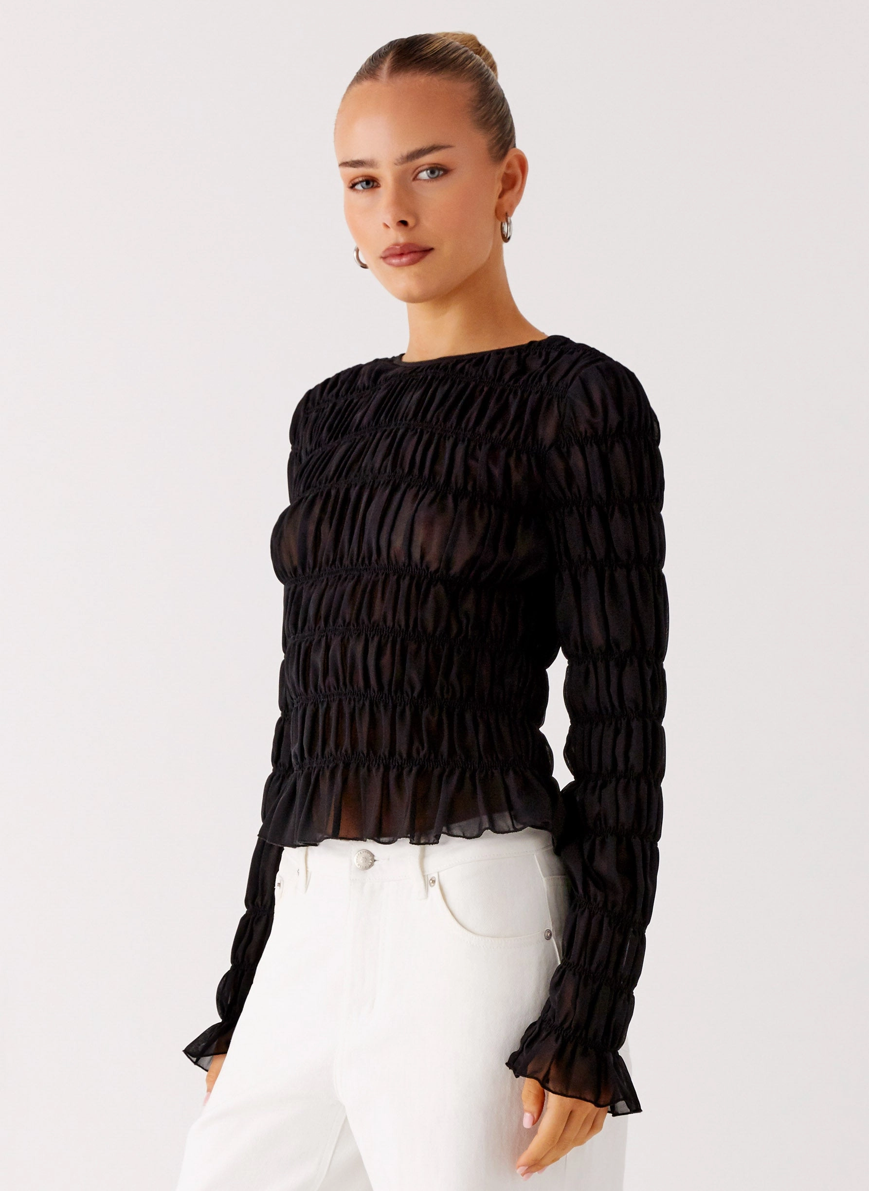 Ribbed Hem Finish Bella Long Sleeve Top - Black