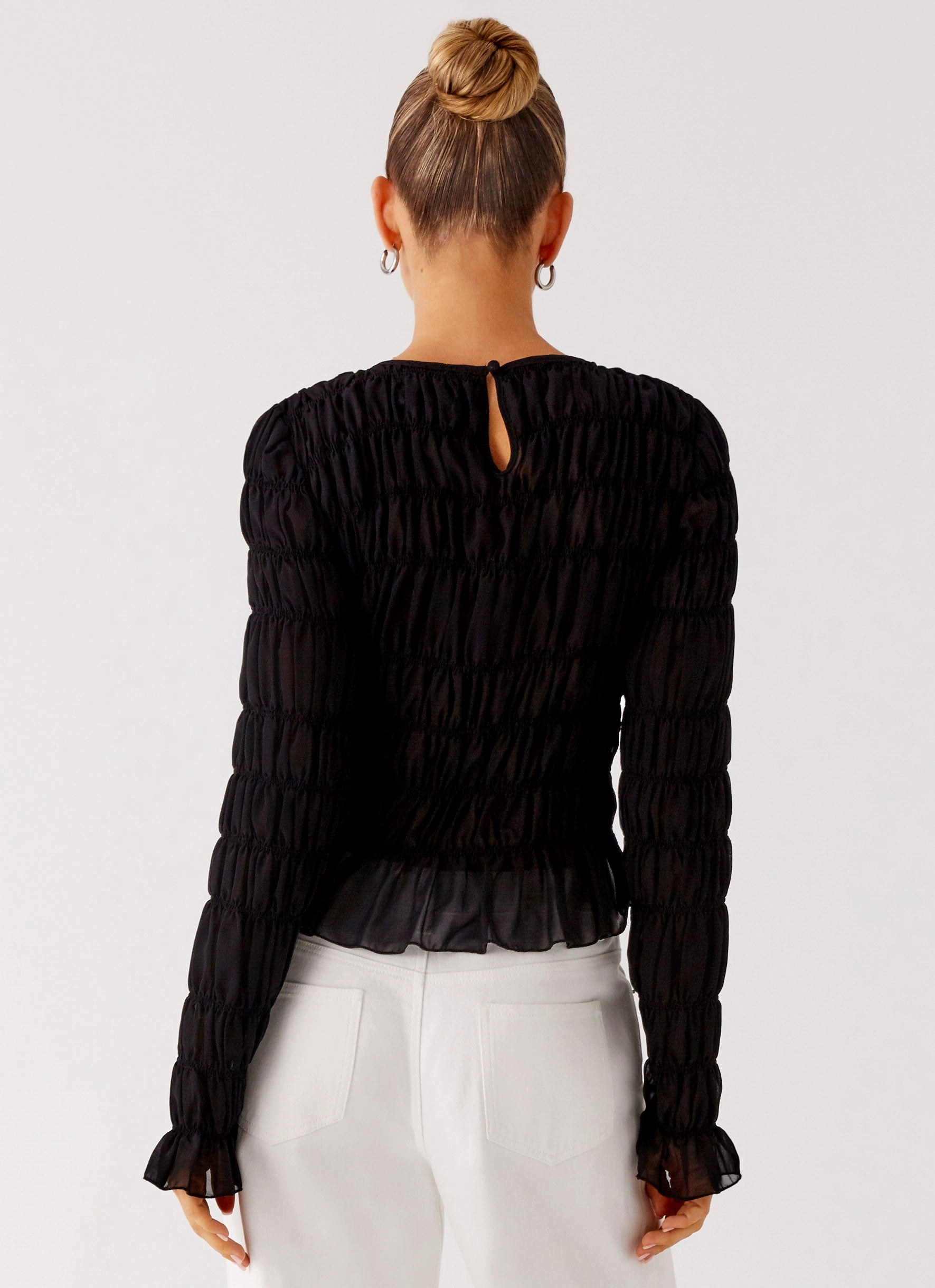 Bella Long Sleeve Top - Black Brushed Inner Layer Recycled Polyester Blend