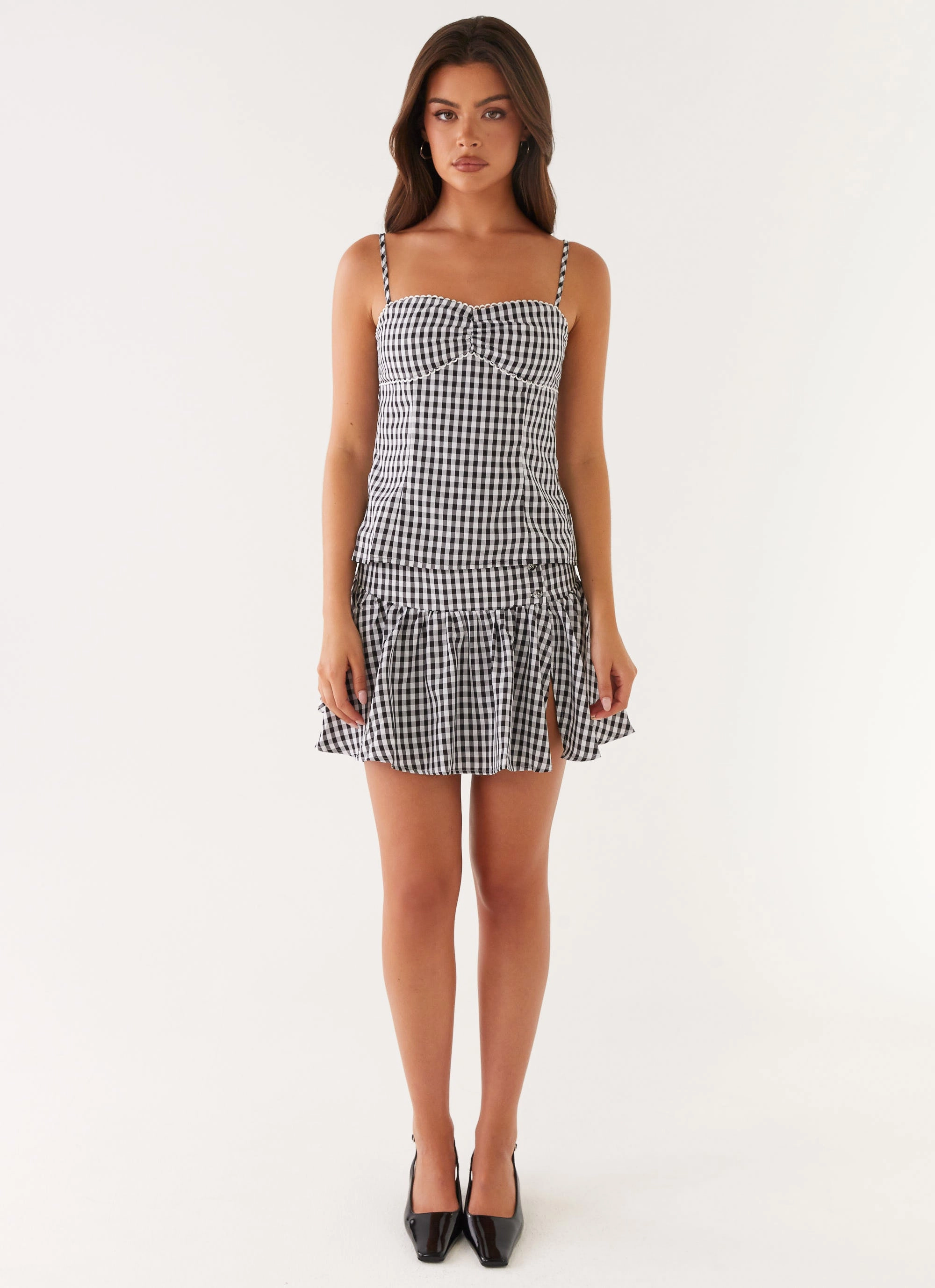 LowMaintenance Fabric FasteningHood Bellamy Top - Black Gingham