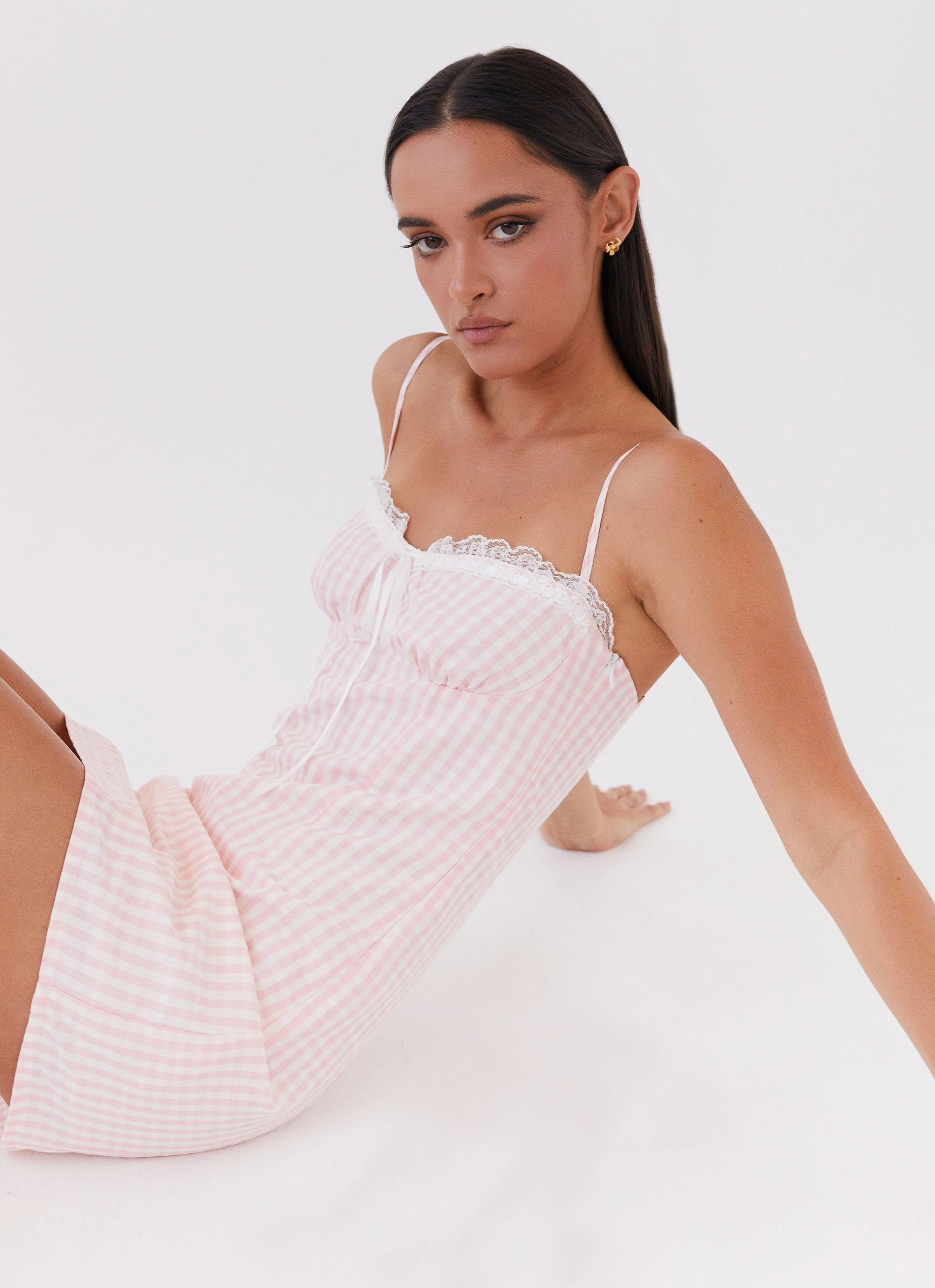 Lace Ease Sleek Wear Bellissima Bustier Mini Dress - Pink Gingham