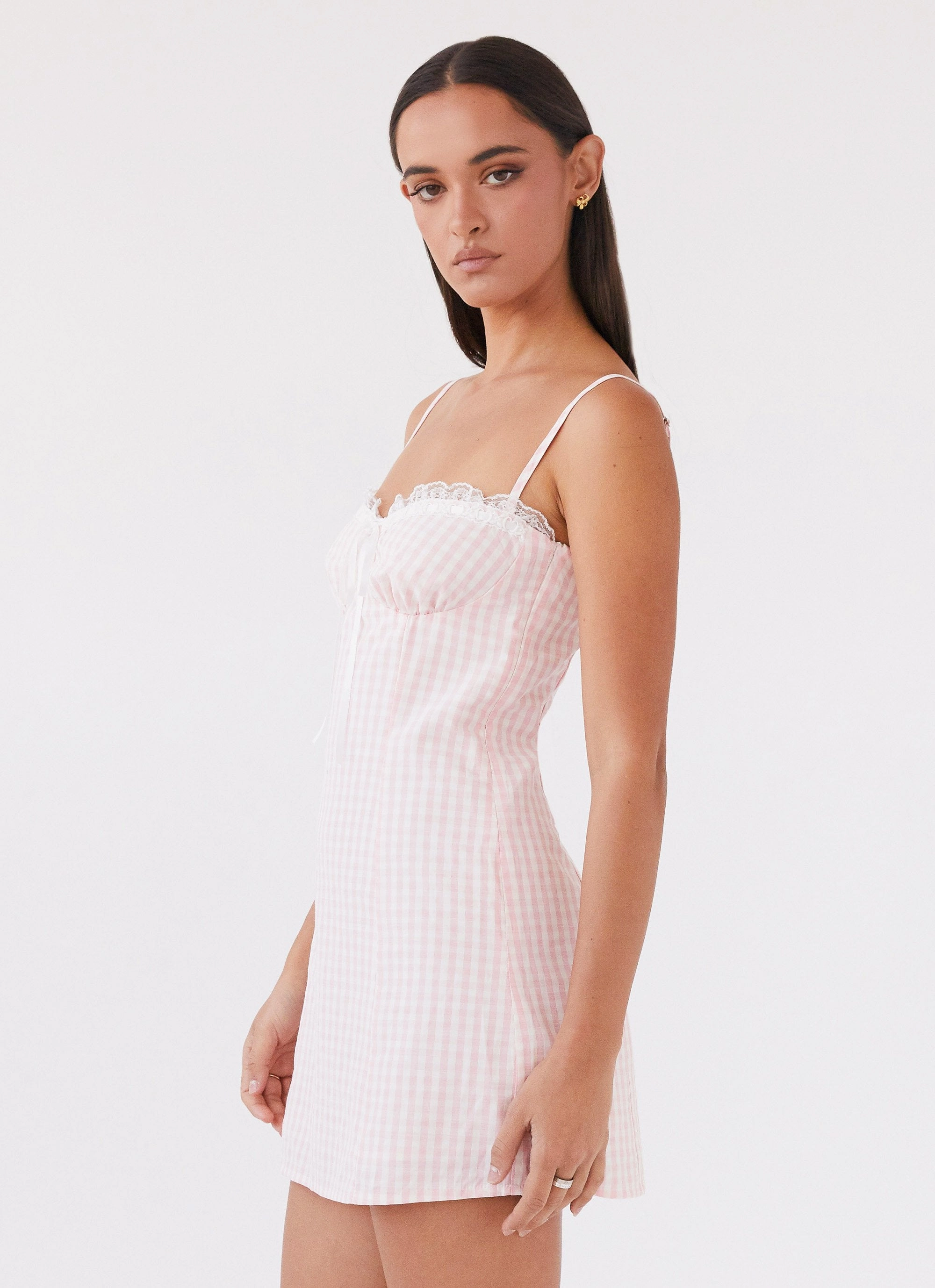 Bellissima Bustier Mini Dress - Pink Gingham Sophisticated cocktail dress Raglan-Sleeve