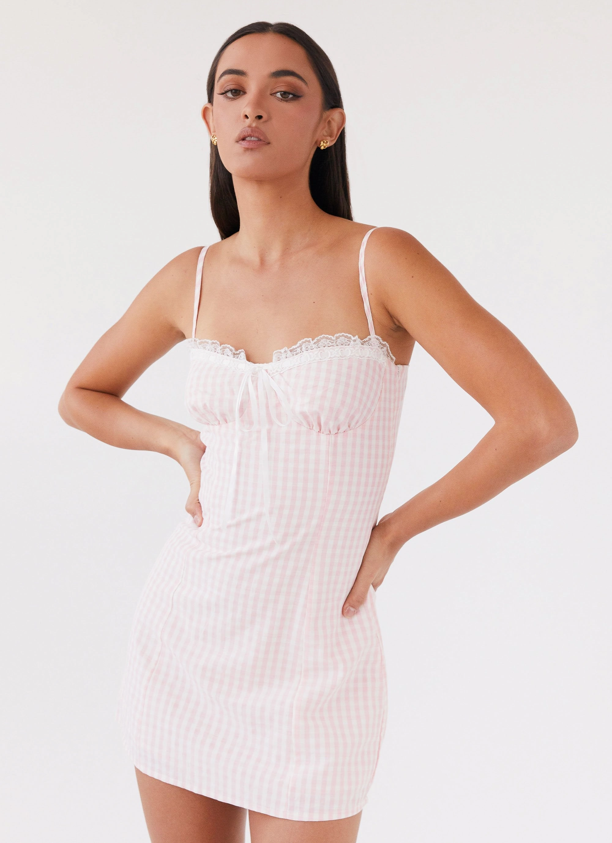 Bellissima Bustier Mini Dress - Pink Gingham Sunset Hour Outfit Boost