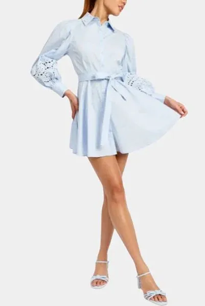 En Saison Abigal Eyelet Mini Shirtdress Textured Flow Fashionable outfit for outings