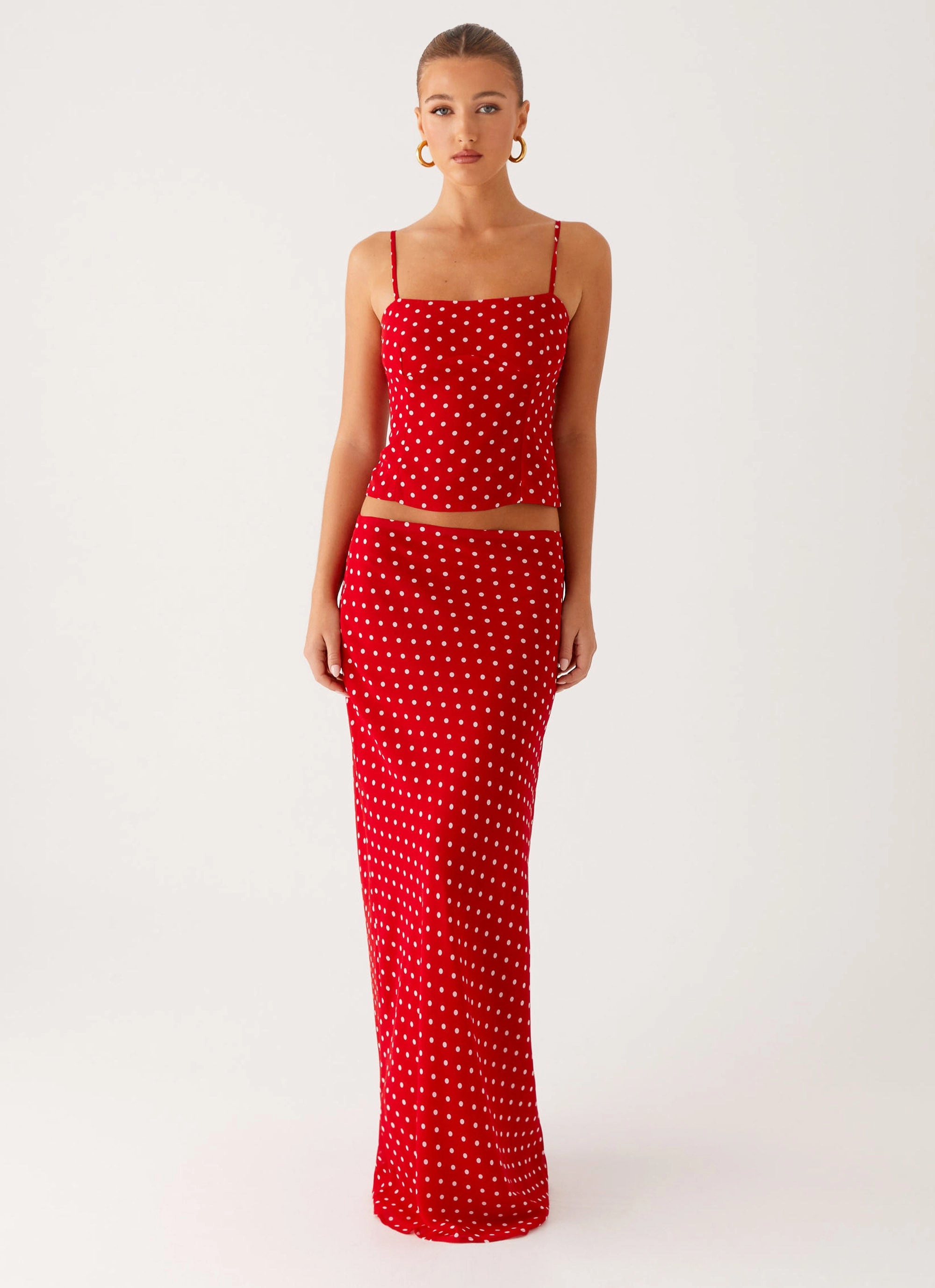 Bendita Top - Red Polka Dot MoistureWicking Fabric