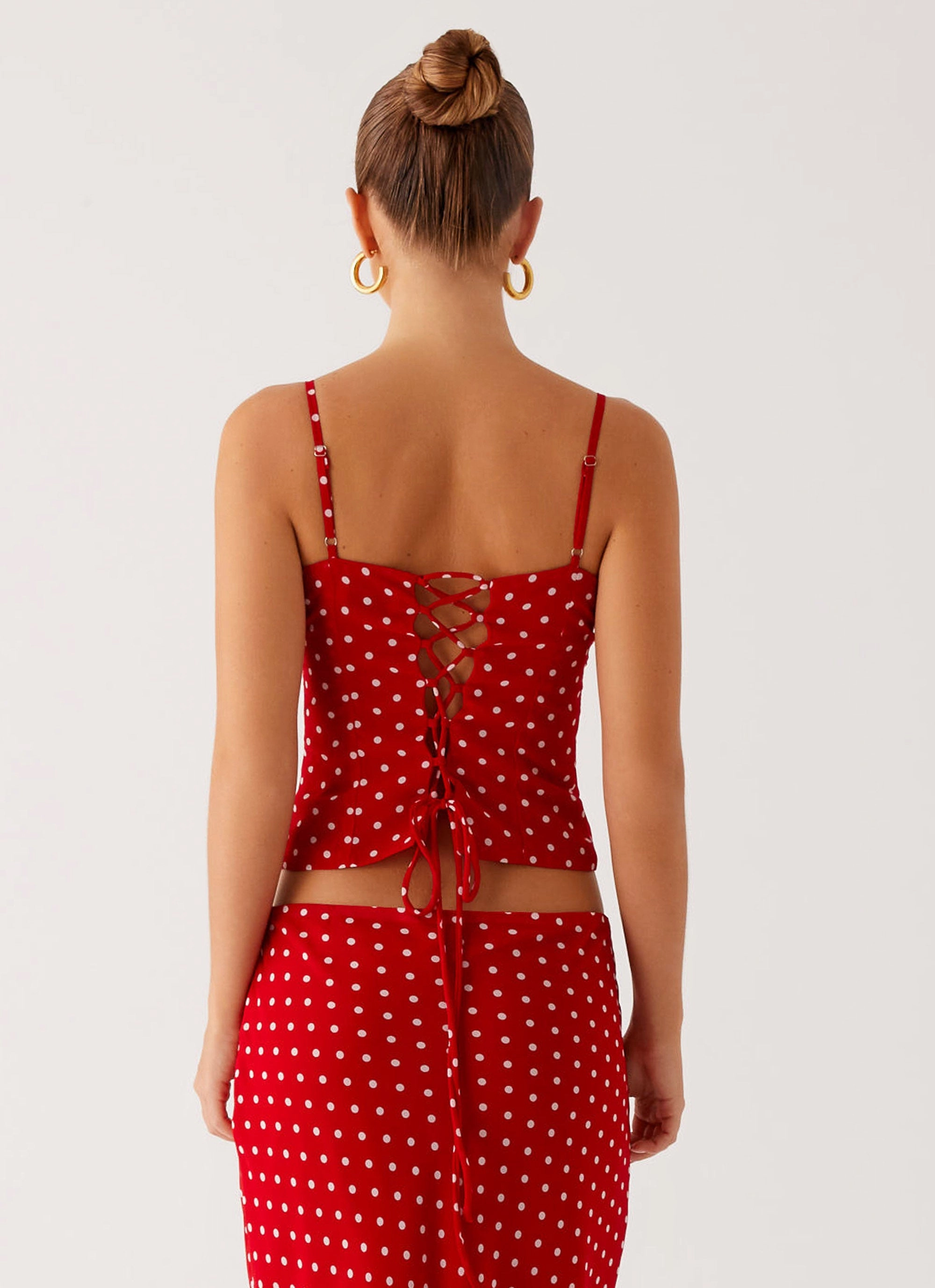 Casual Fit Soft Cotton Blend Bendita Top - Red Polka Dot