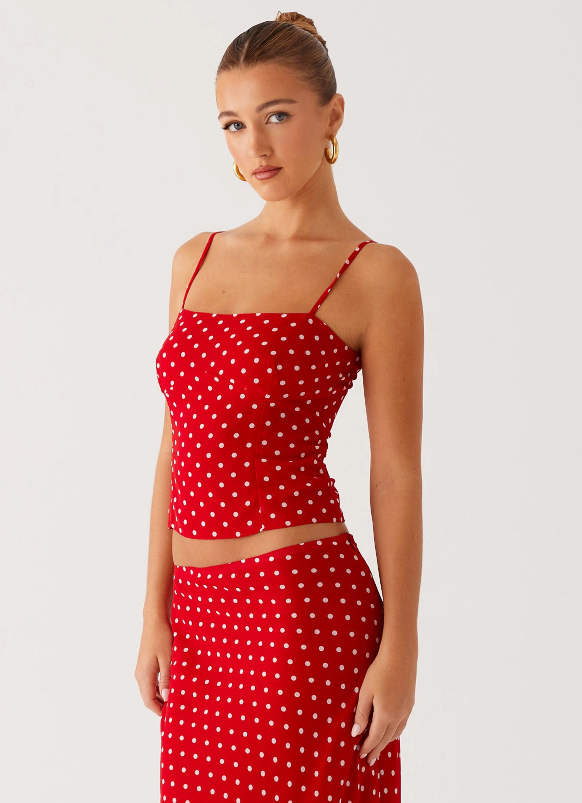 Bendita Top - Red Polka Dot UltravioletProtectionFabric UltraFineMesh