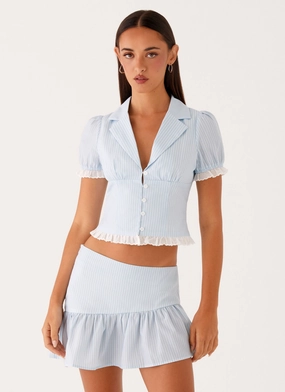 Bennett Button Up Top - Blue White Stripe Stylish Dress Fashion Statement
