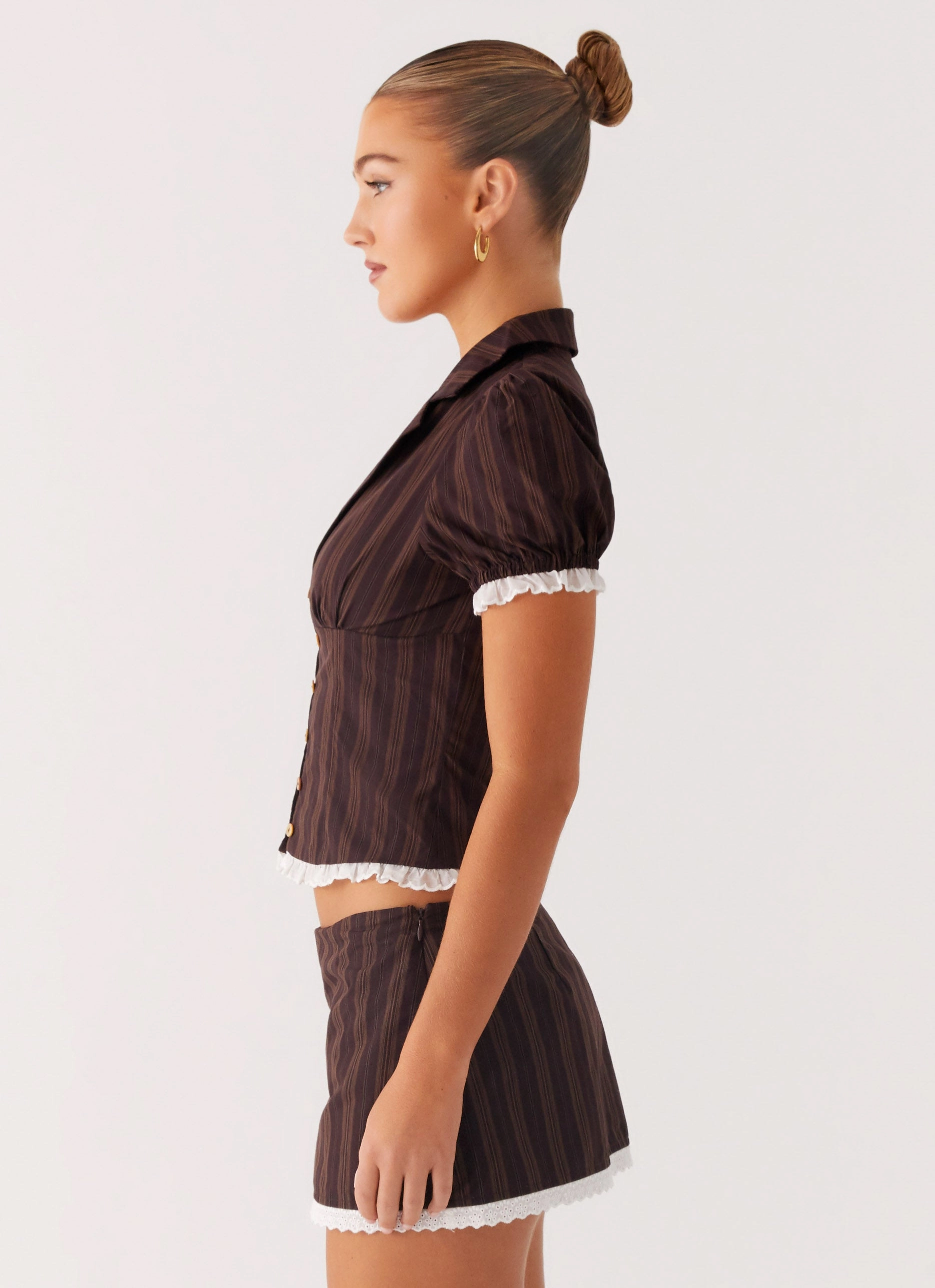 Temperature Regulating Lining Bennett Button Up Top - Toffee Stripe