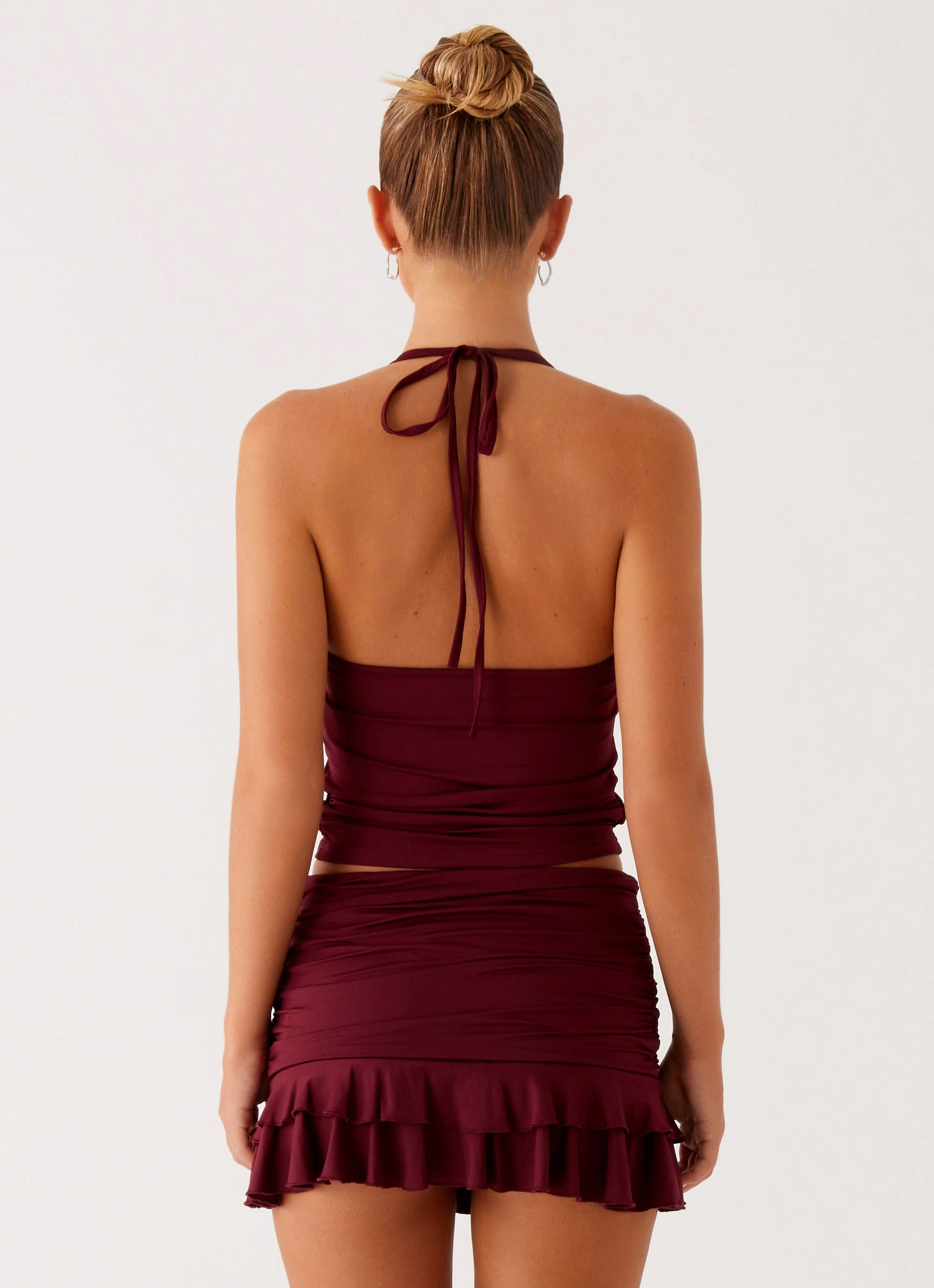 Bernie Halter Top - Raspberry Wine ZeroWaste Pattern Reflective Logo Detail