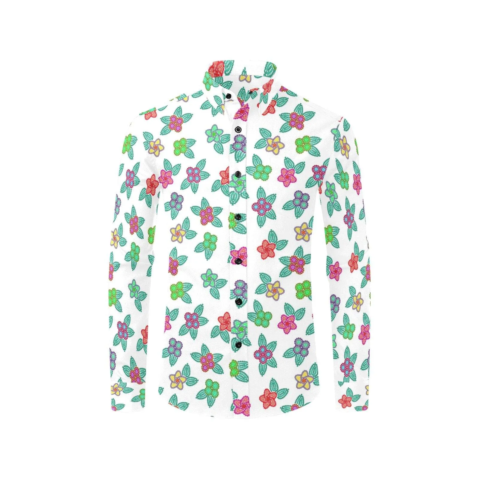Berry Flowers White Men's Casual Dress Shirt