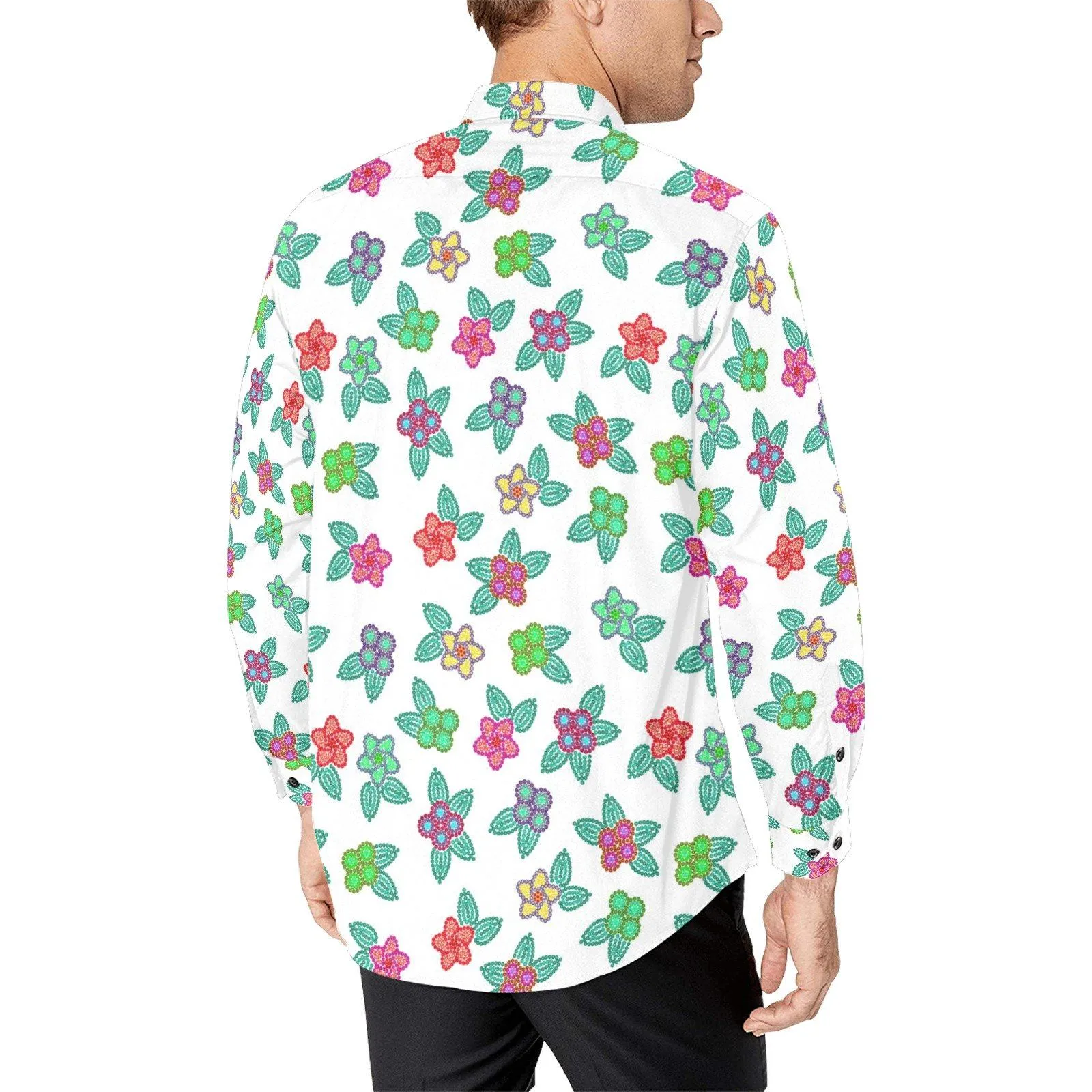 Berry Flowers White Men's Casual Dress Shirt