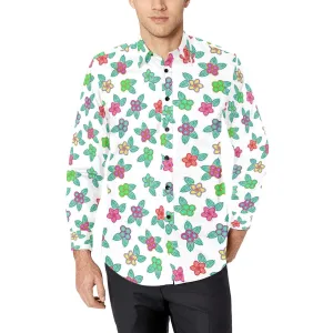 Berry Flowers White Men's Casual Dress Shirt