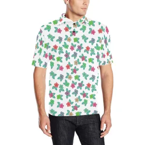 Berry Flowers White Men's Polo Shirt