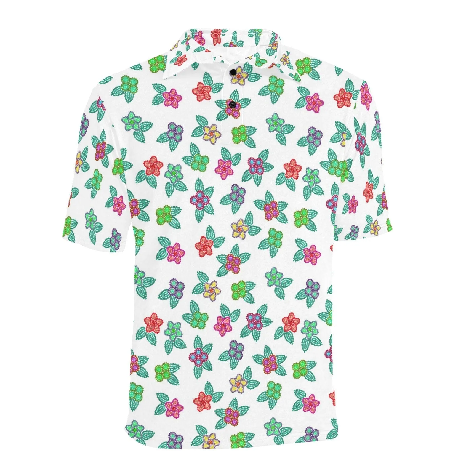 Berry Flowers White Men's Polo Shirt