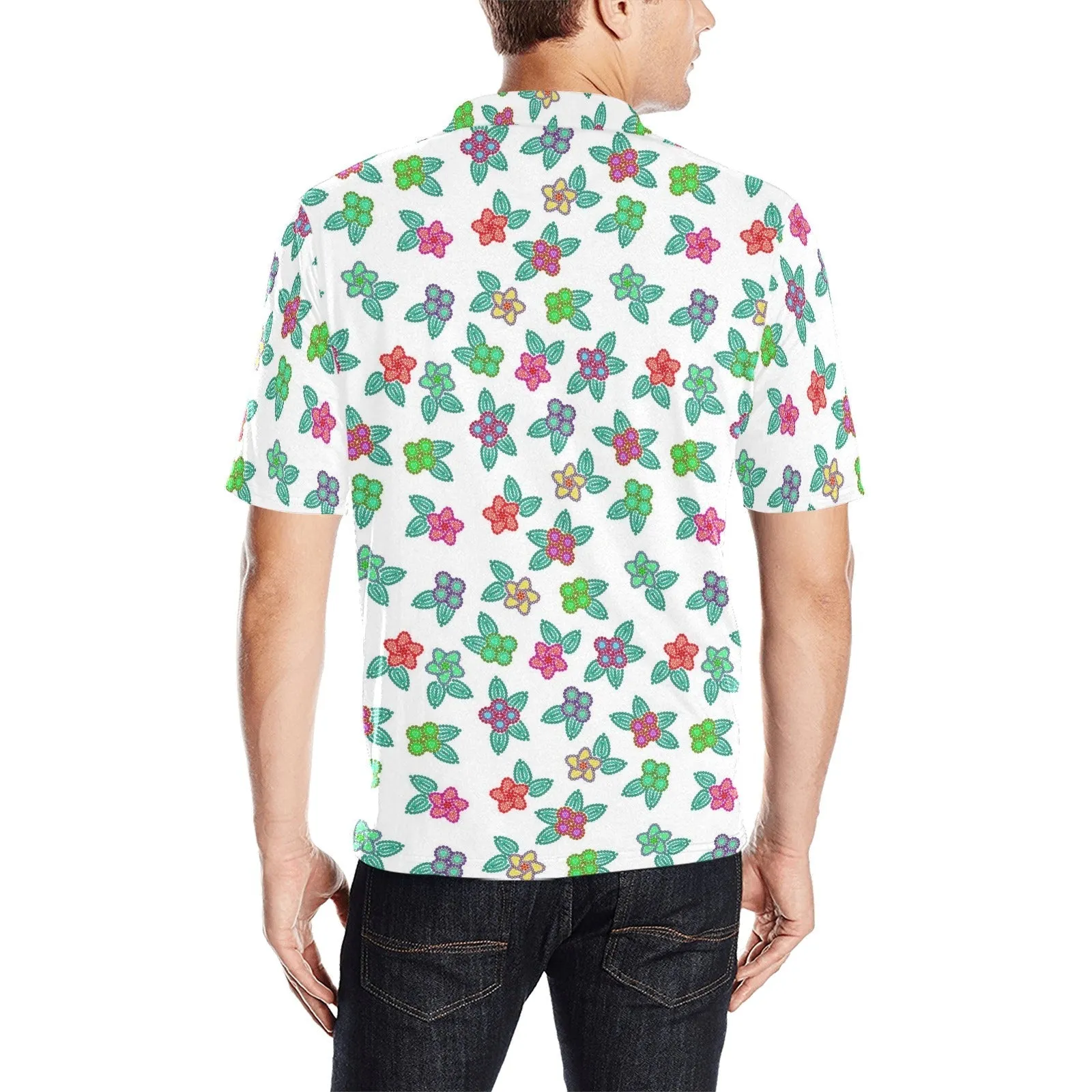 Berry Flowers White Men's Polo Shirt