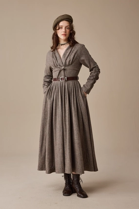 Convertible Neckline Bette 24 |Gingham 100% Wool Dress