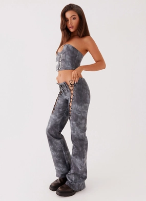 Better When I'm Dancing Lace Up Pants - Graphite Tear Resistant Weave Lightweight Material