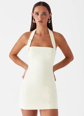 Fashionable Cut Texture Play Bianca Halter Dress - Yellow