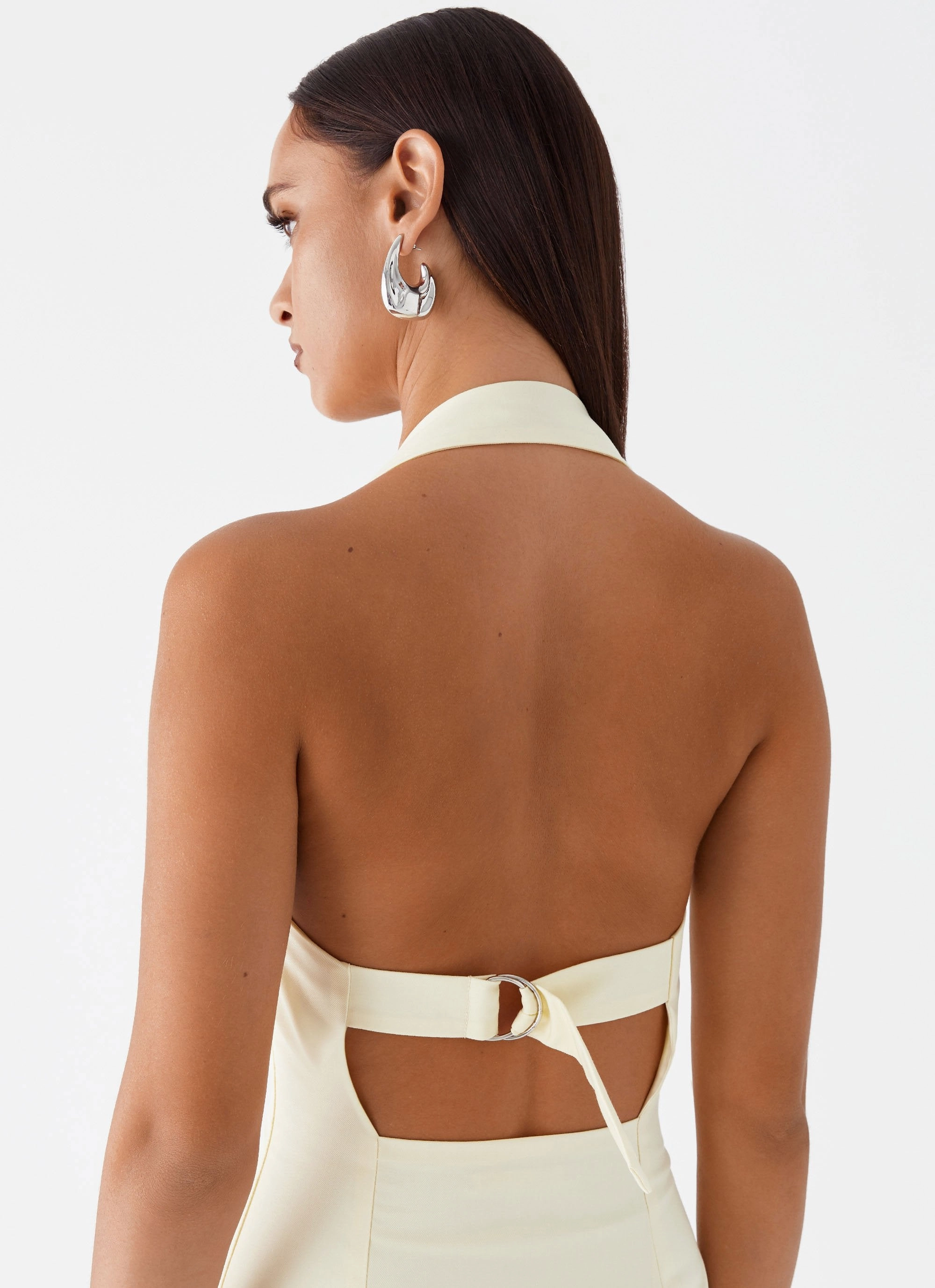 Winter-Season Bianca Halter Dress - Yellow