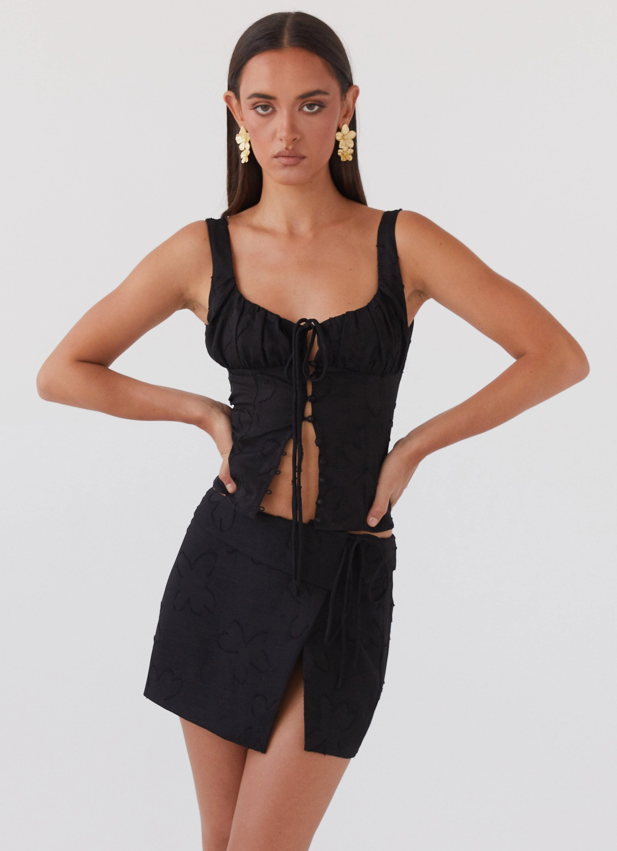 Cold Season Bianka Wrap Mini Skirt - Black Petal